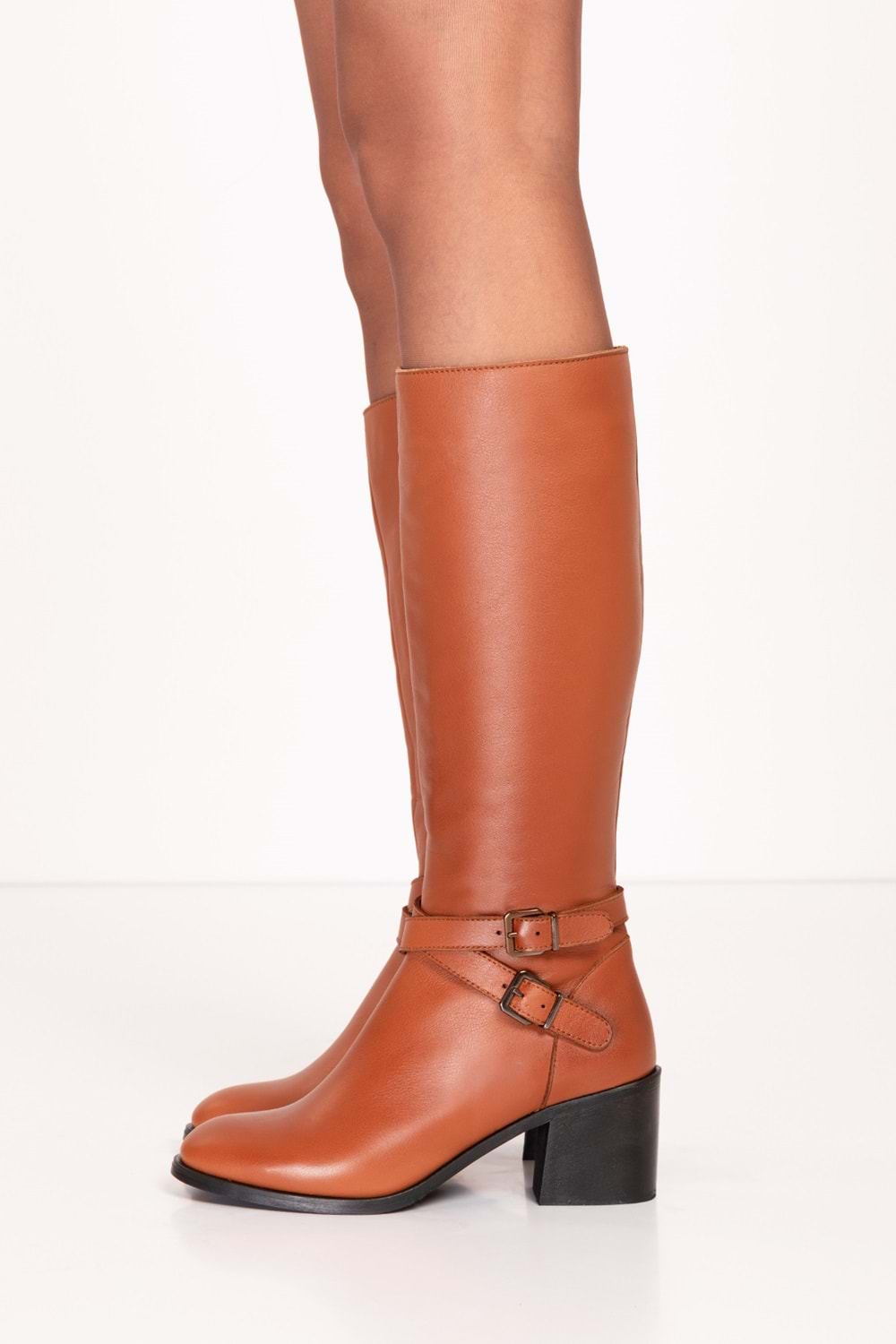 Gondol Hakiki Deri Klasik Topuklu Çizme bel.1666 - Taba - 37