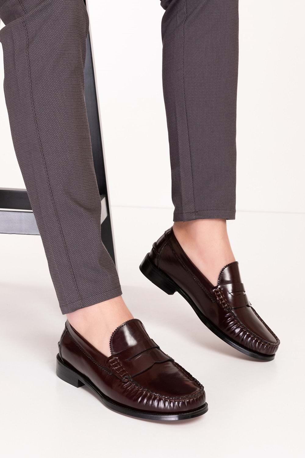 Gondol Erkek Hakiki Deri Kösele Loafer Ayakkabı ny.005 - Bordo Rugan - 45