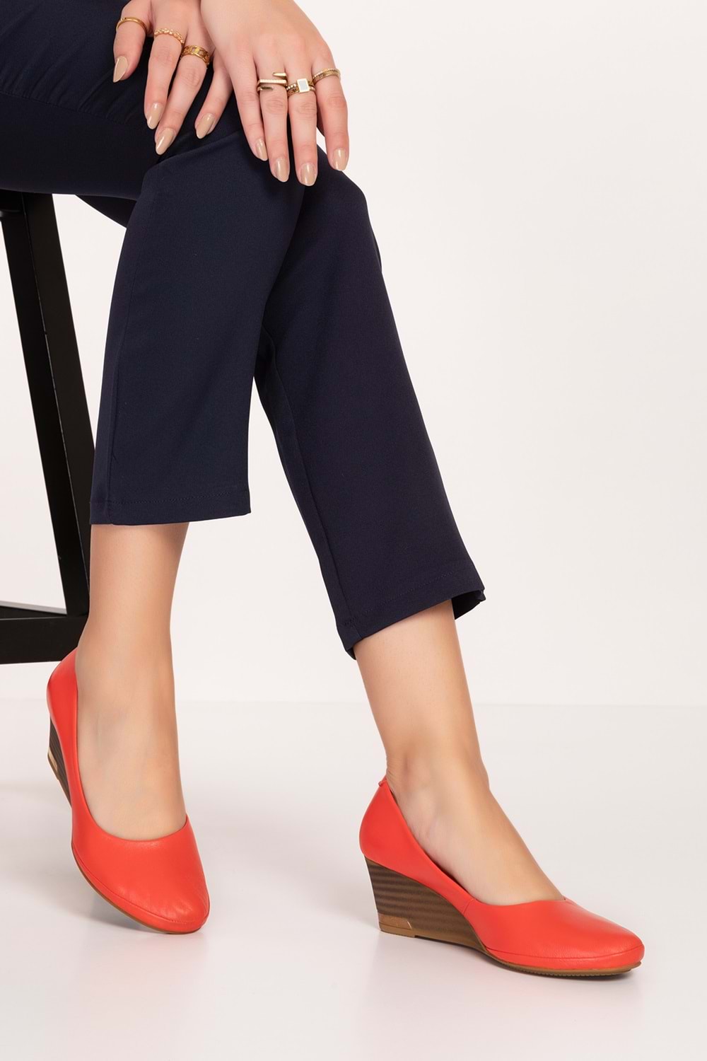 Gondol Hakiki Deri Dolgu Topuklu Günlük Ayakkabı alpx.350 - kırmızı - 36