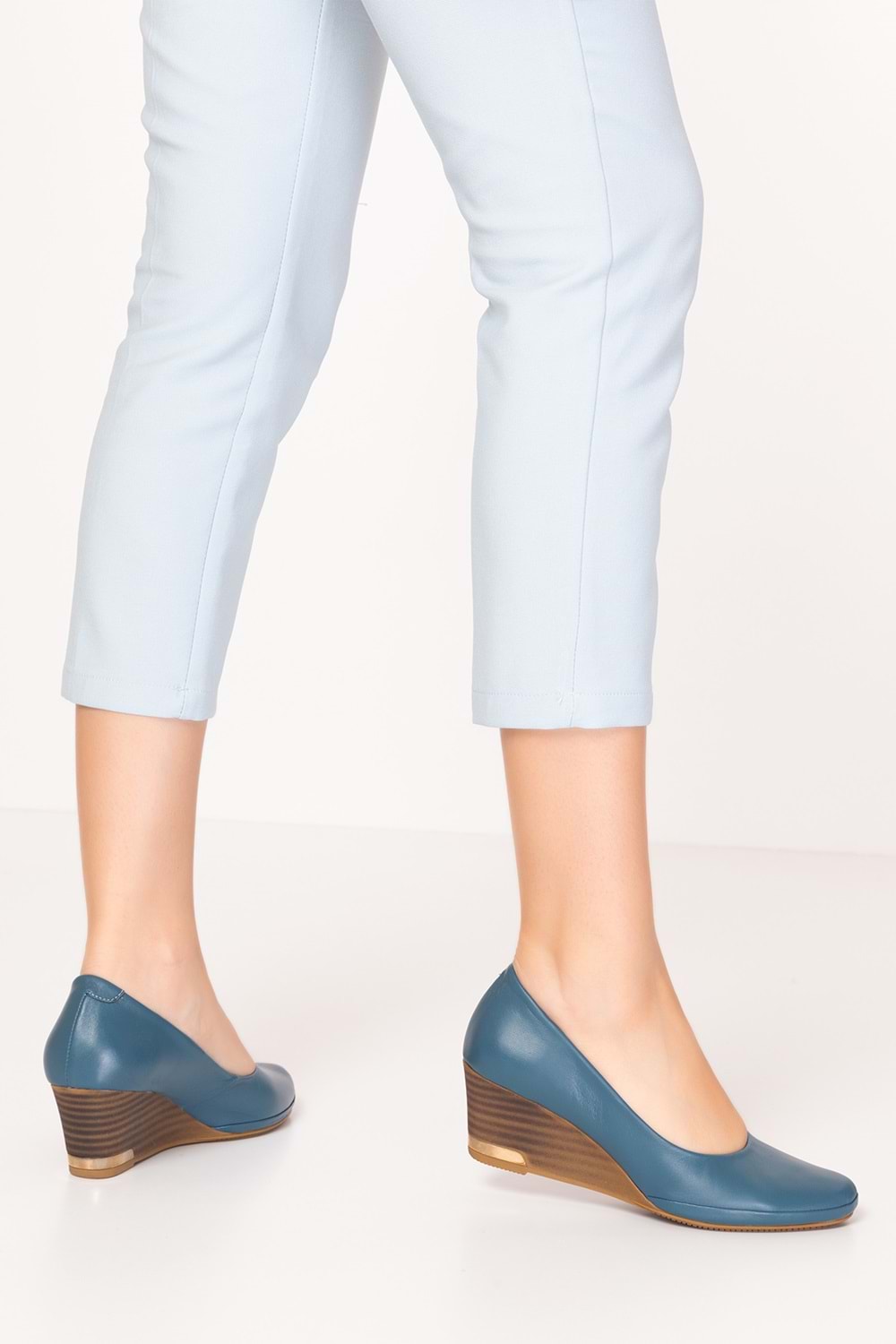 Gondol Hakiki Deri Dolgu Topuklu Günlük Ayakkabı alpx.350 - Mavi - 36