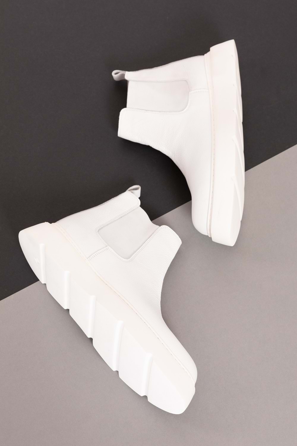 Gondol Erkek Hakiki Deri Hafif Eva Taban Yanları Lastikli Bot src.7004 - Beyaz - 40