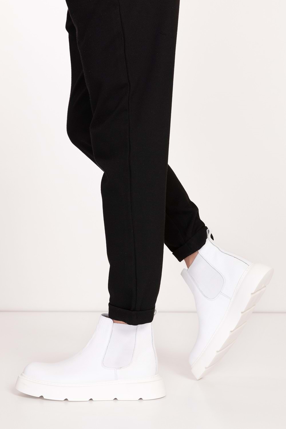 Gondol Erkek Hakiki Deri Hafif Eva Taban Yanları Lastikli Bot src.7004 - Beyaz - 41