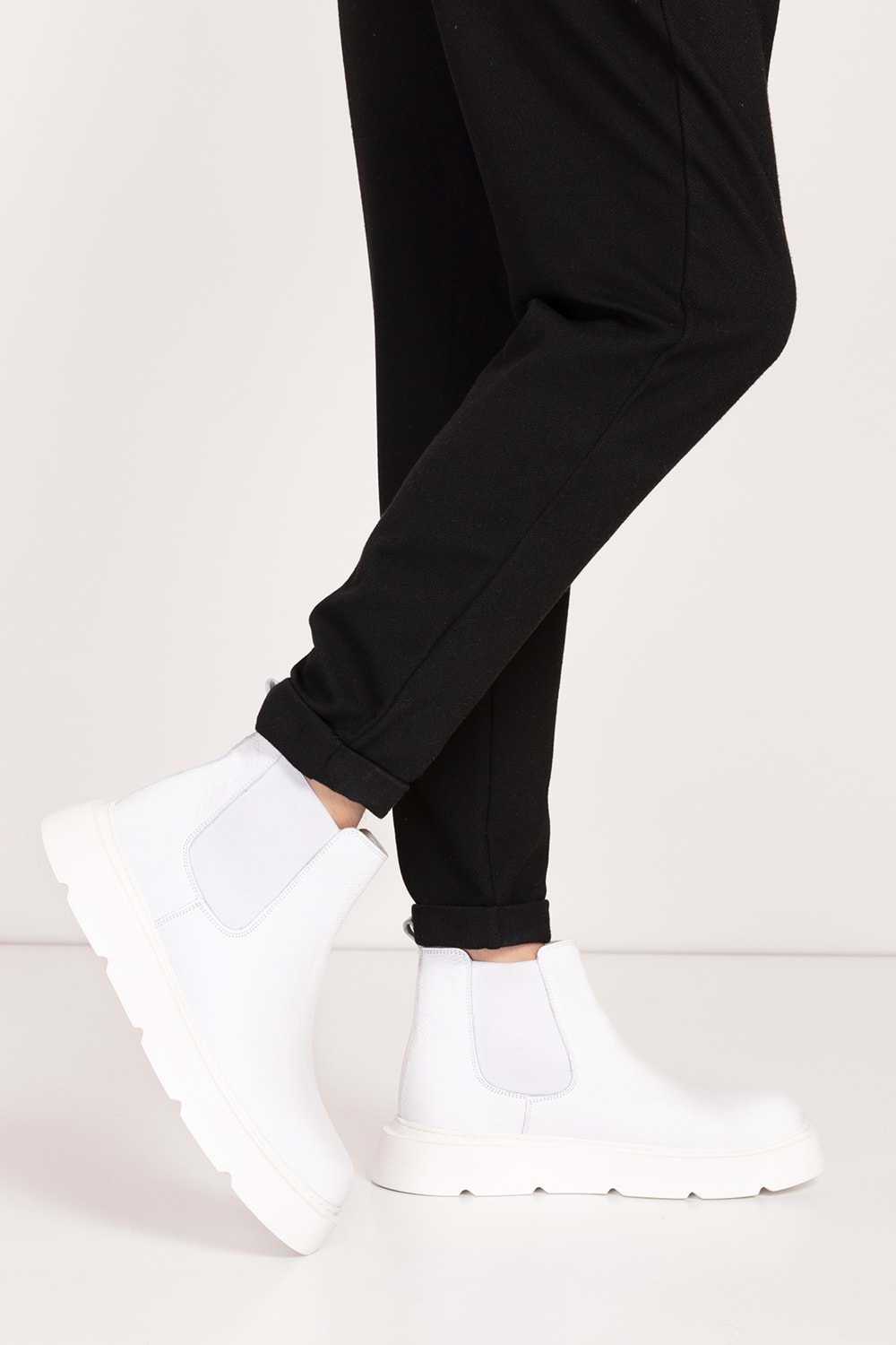 Gondol Erkek Hakiki Deri Hafif Eva Taban Yanları Lastikli Bot src.7004 - Beyaz - 41