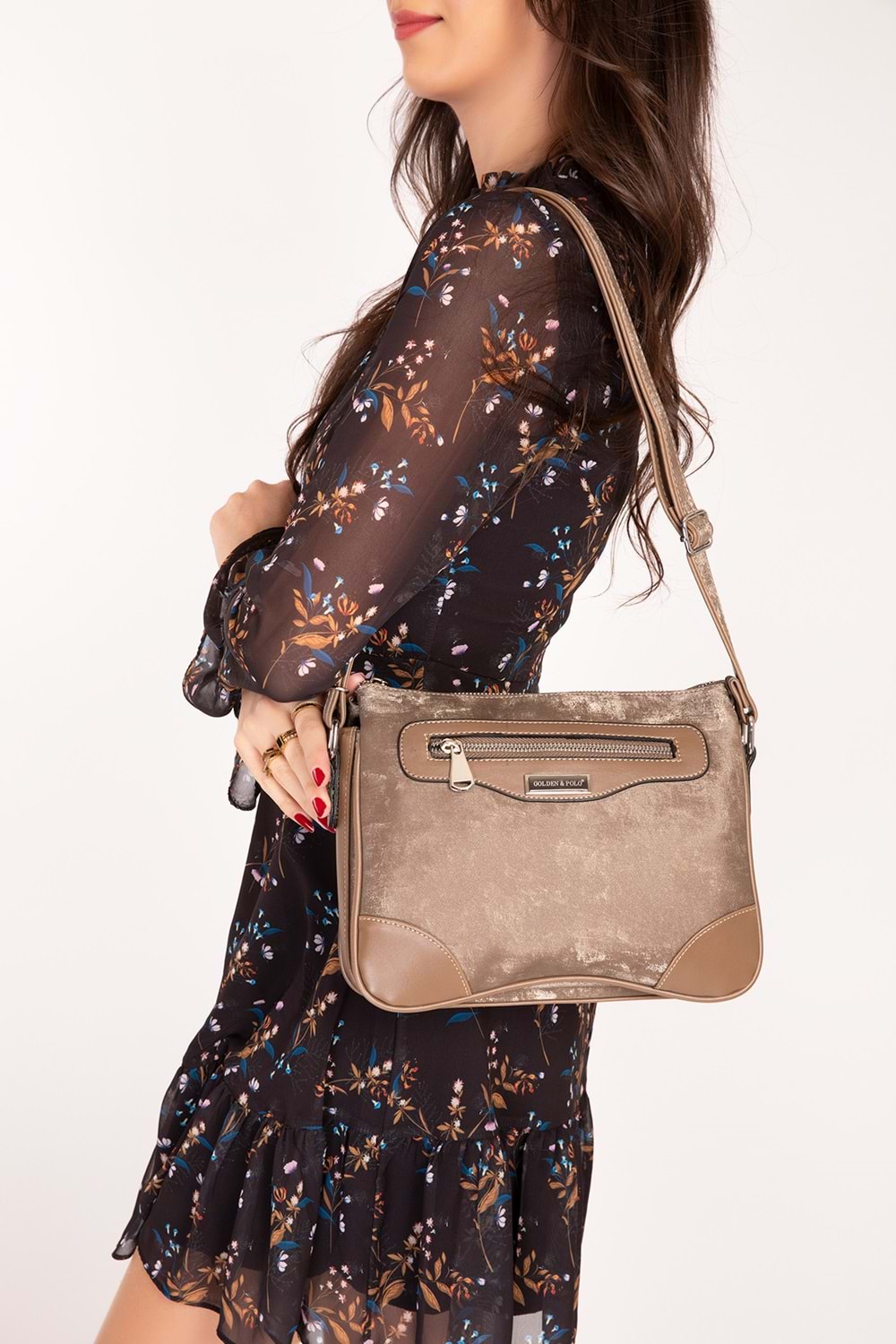 Gondol Kadın Günlük Çapraz Omuz Çantası gp.1420 - Vizon Kumaş