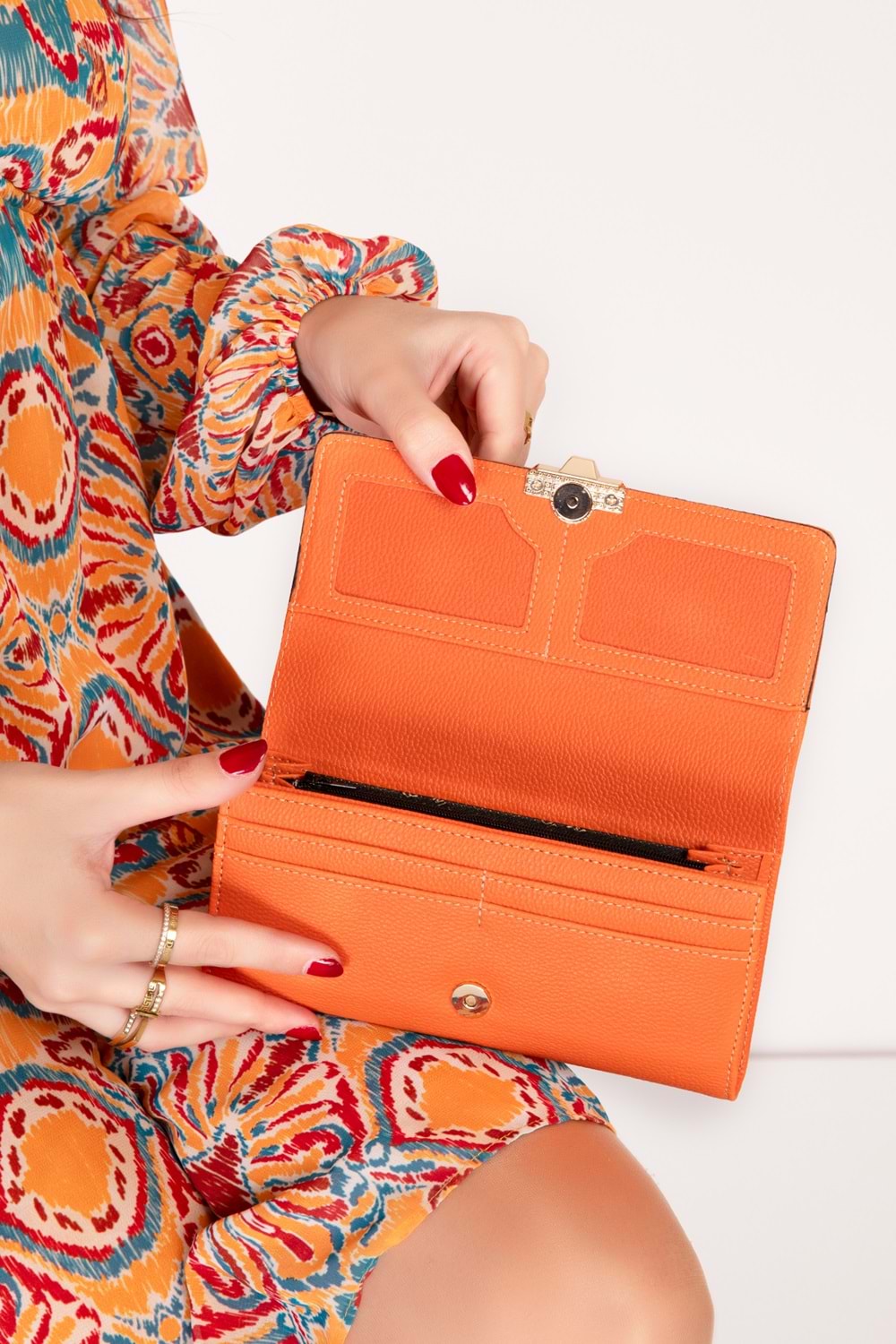 Gondol Çok Gözlü Kullanışlı Şık Cüzdan gp.1489 - Turuncu - TEK EBAT