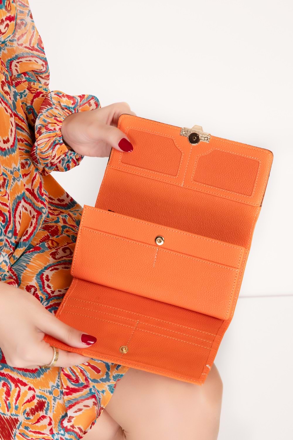 Gondol Çok Gözlü Kullanışlı Şık Cüzdan gp.1489 - Turuncu - TEK EBAT