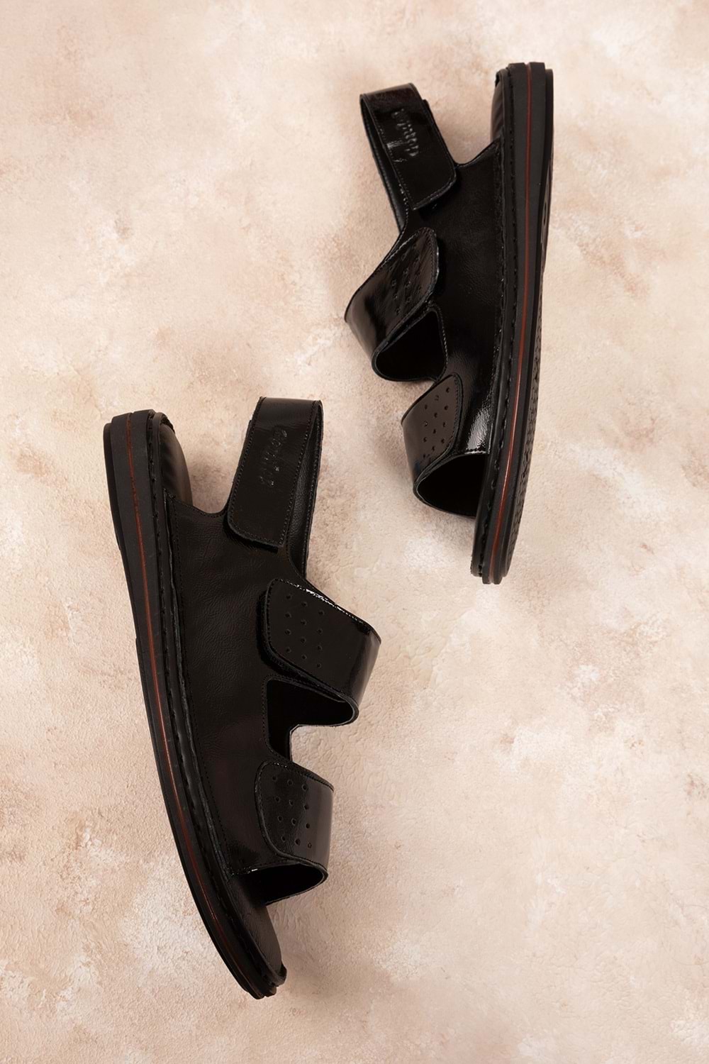 Gondol Hakiki Deri Anatomik Taban Hac Umre Erkek Sandalet kml.1222 - siyah rugan - 47