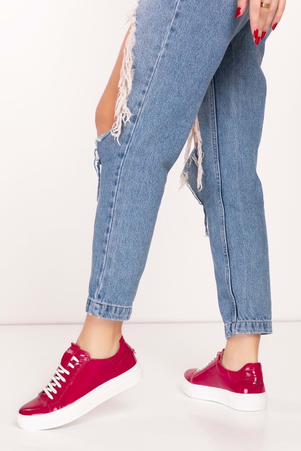 Gondol Hakiki Deri Anatomik Taban Spor Ayakkabı alsx.1352 - Mürdüm Rugan - 36