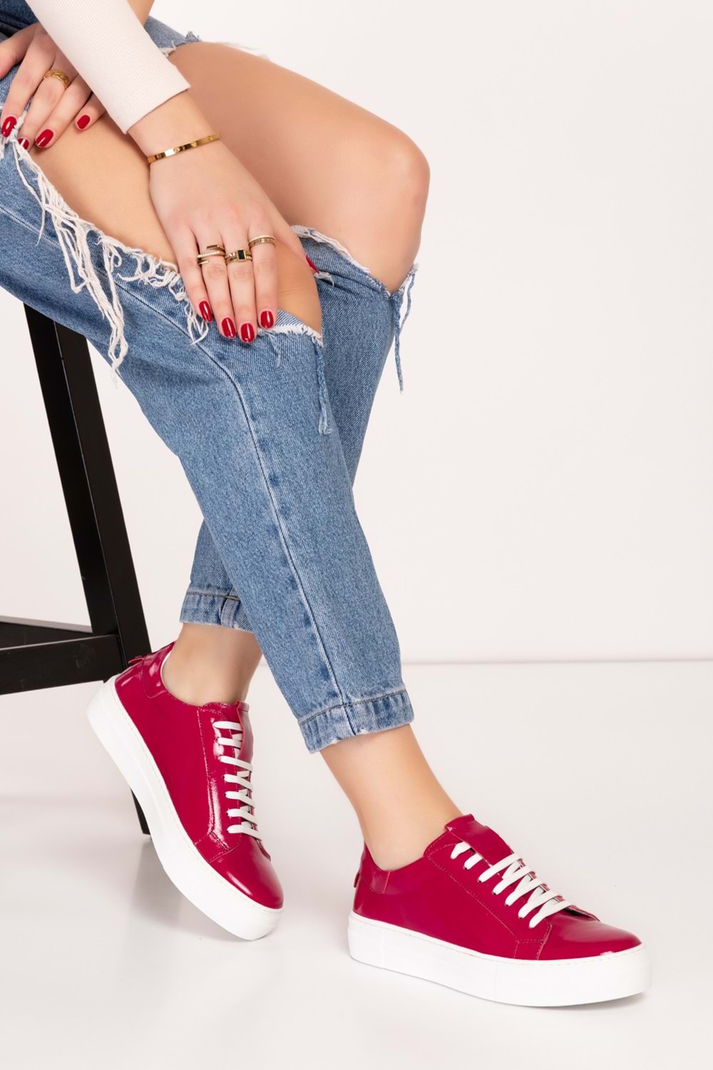 Gondol Hakiki Deri Anatomik Taban Spor Ayakkabı alsx.1352 - Mürdüm Rugan - 36