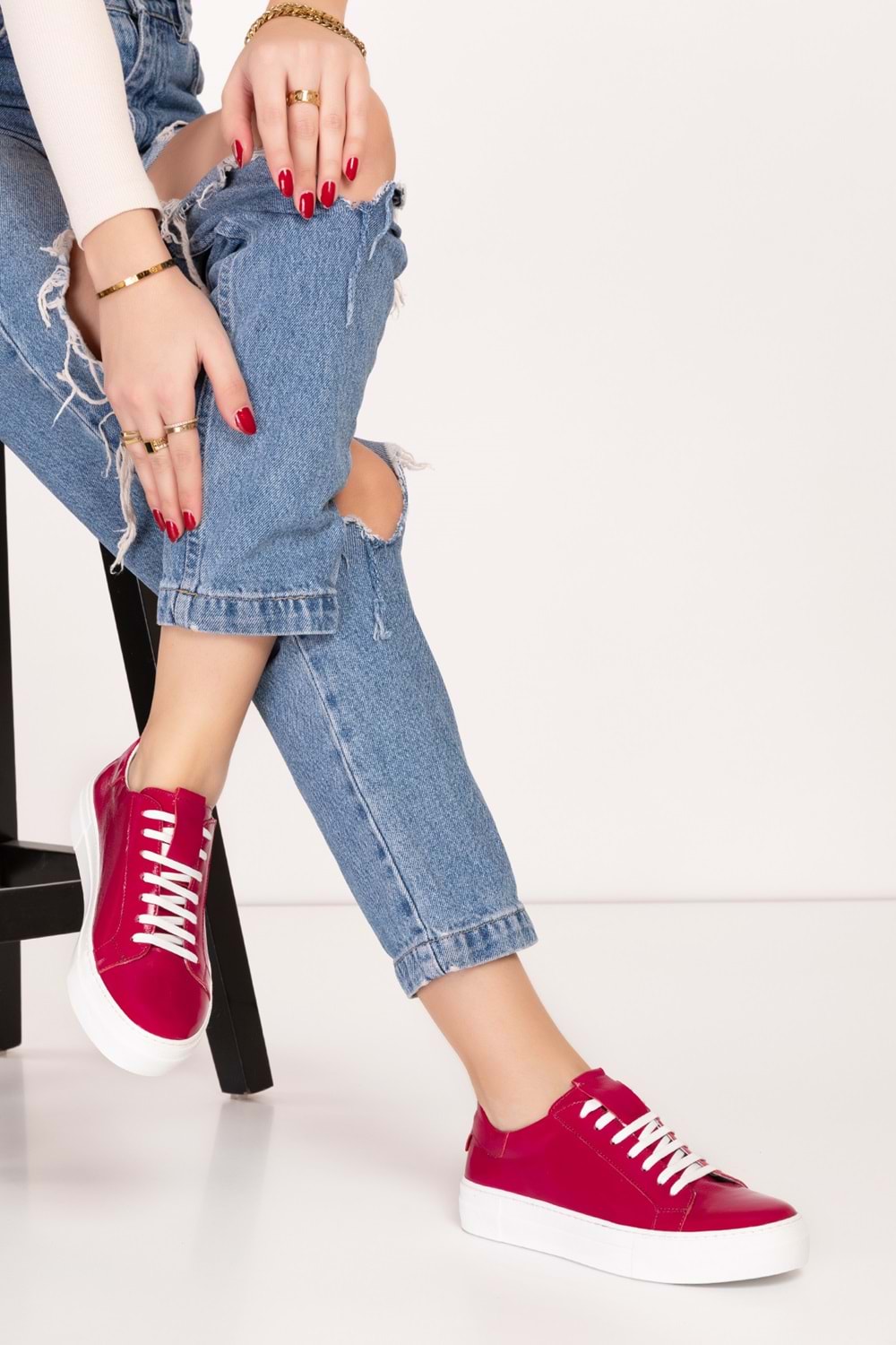 Gondol Hakiki Deri Anatomik Taban Spor Ayakkabı alsx.1352 - Mürdüm Rugan - 36