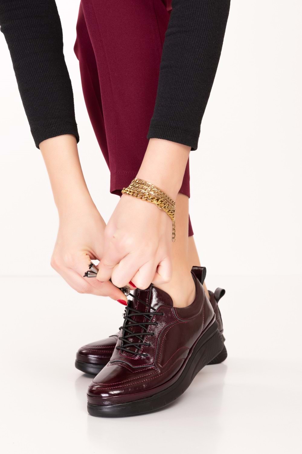 Gondol Hakiki Deri Anatomik Taban Rahat Ayakkabı es.120 - Bordo Rugan - 41