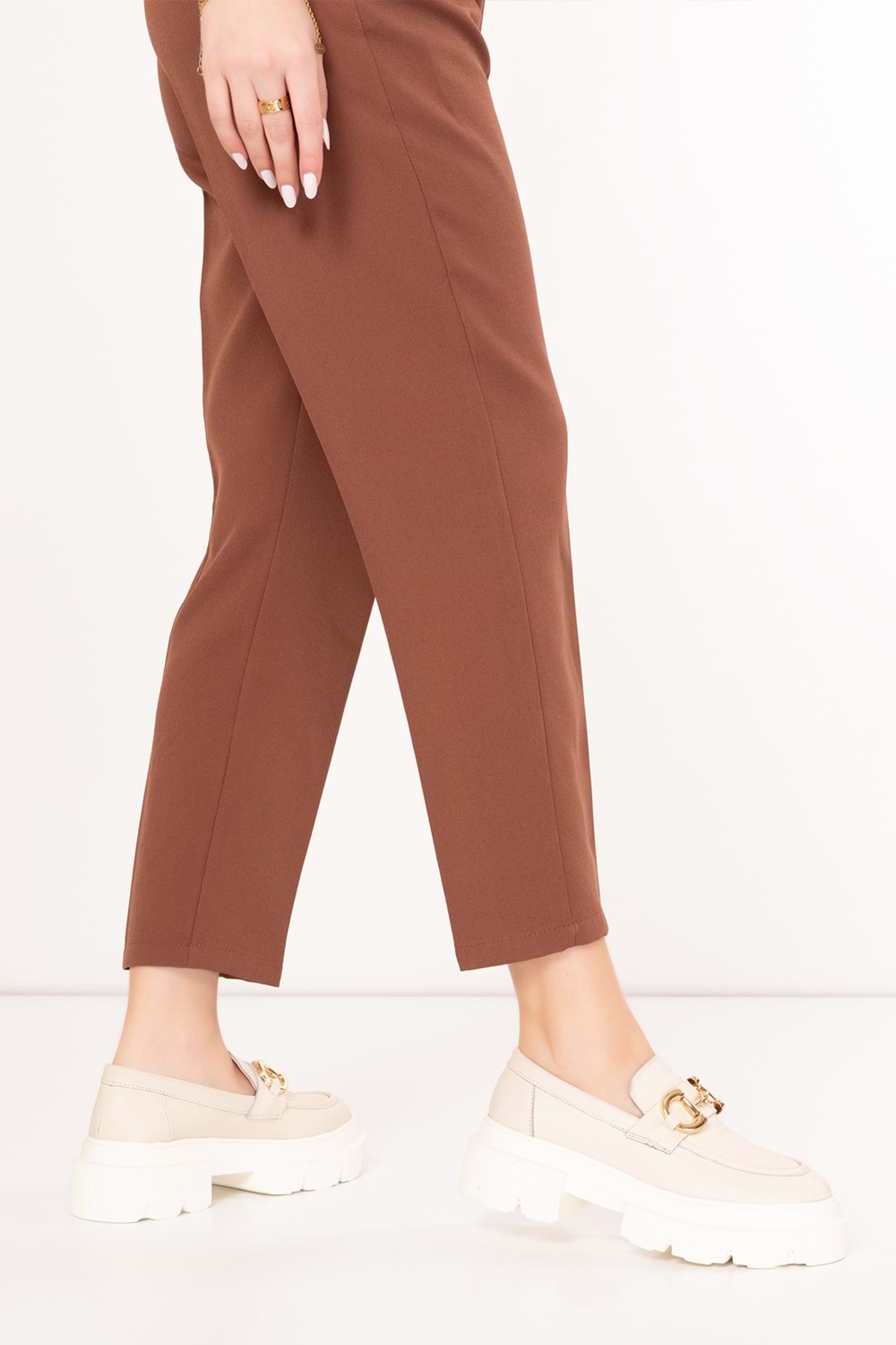 Gondol Hakiki Deri Hafif Taban Tokalı Oxford Ayakkabı wst.1318 - Bej - 36