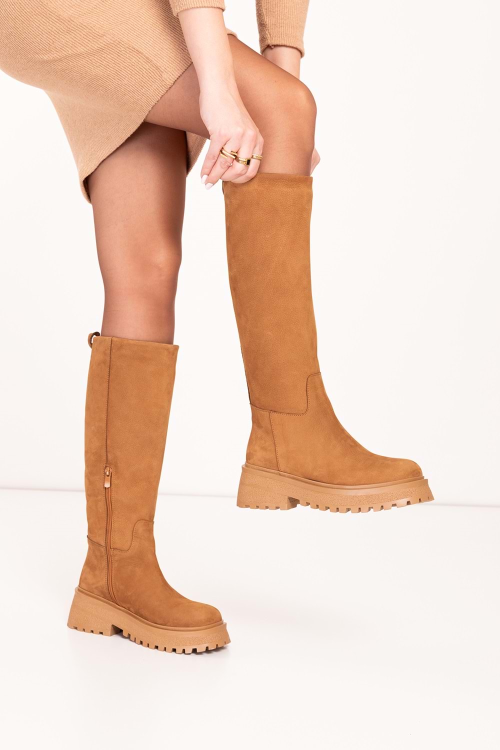 Gondol Hakiki Deri Günlük Rahat Çizme wst.4085 - Taba Süet - 39