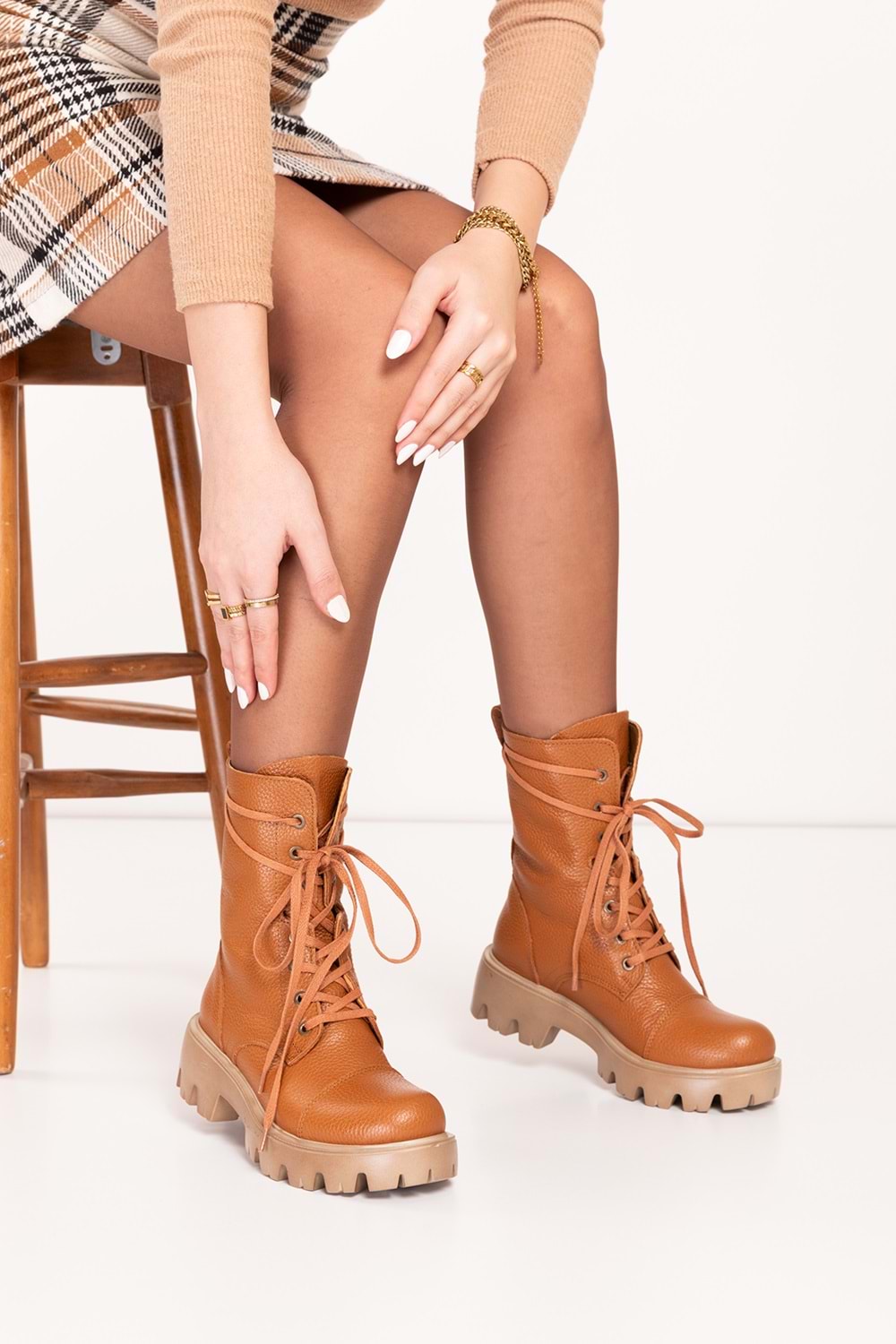 Gondol Kadın Hakiki Deri Kalın Taban Hafif Postal wst.3032 - Taba - 36