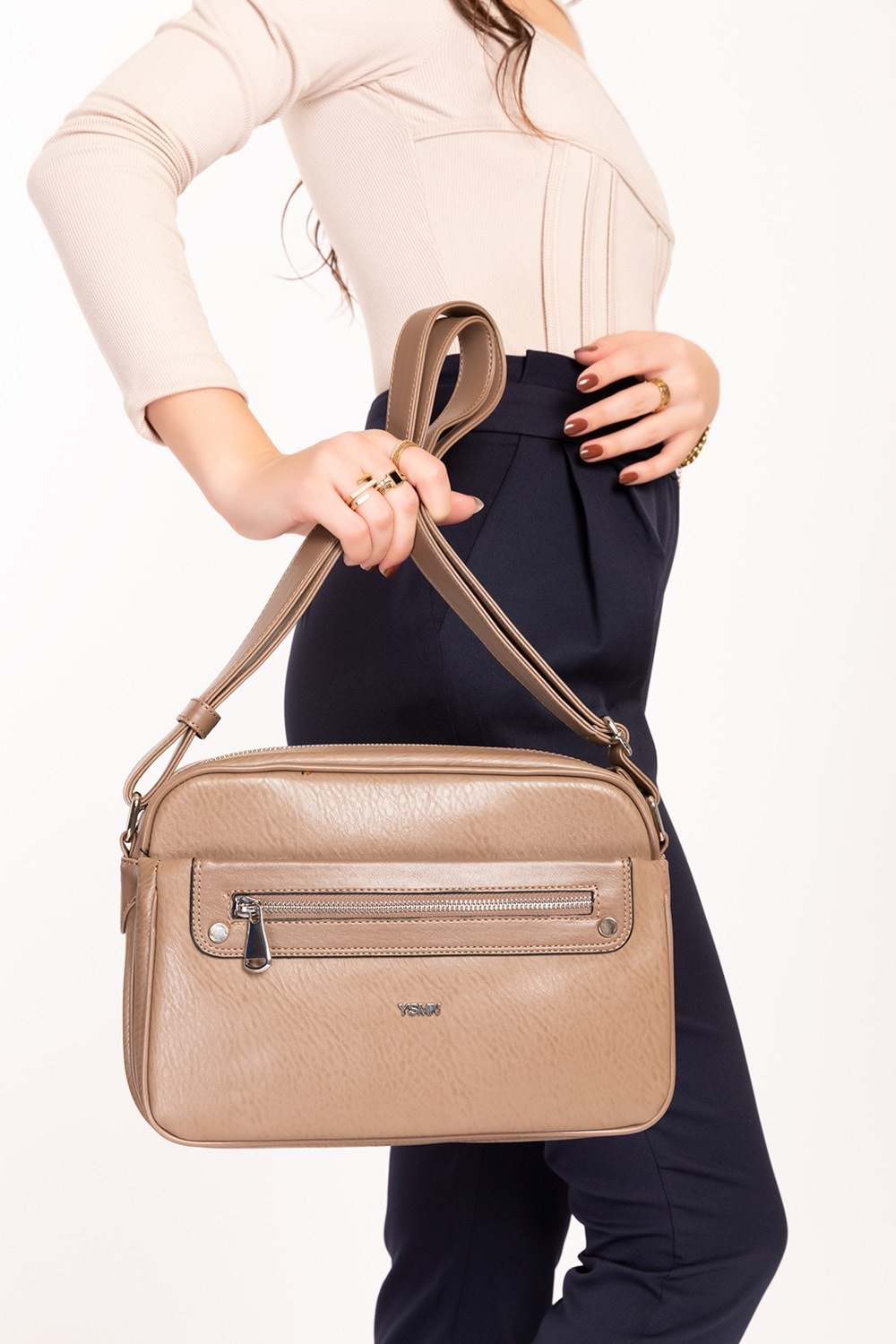 Gondol Kadın Çapraz Sade Şık Günlük Çanta ysm.1682 - Vizon - TEK EBAT