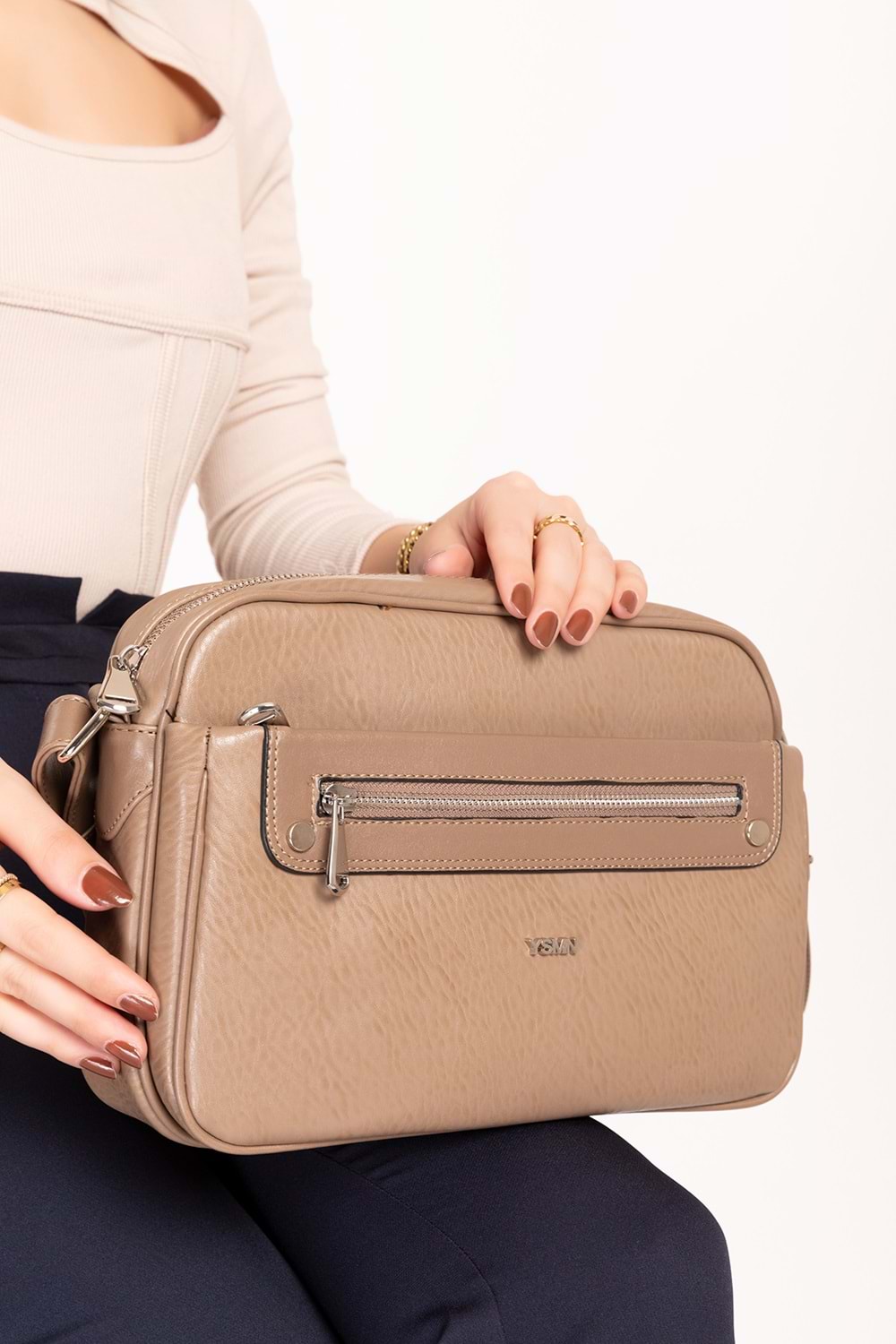 Gondol Kadın Çapraz Sade Şık Günlük Çanta ysm.1682 - Vizon - TEK EBAT