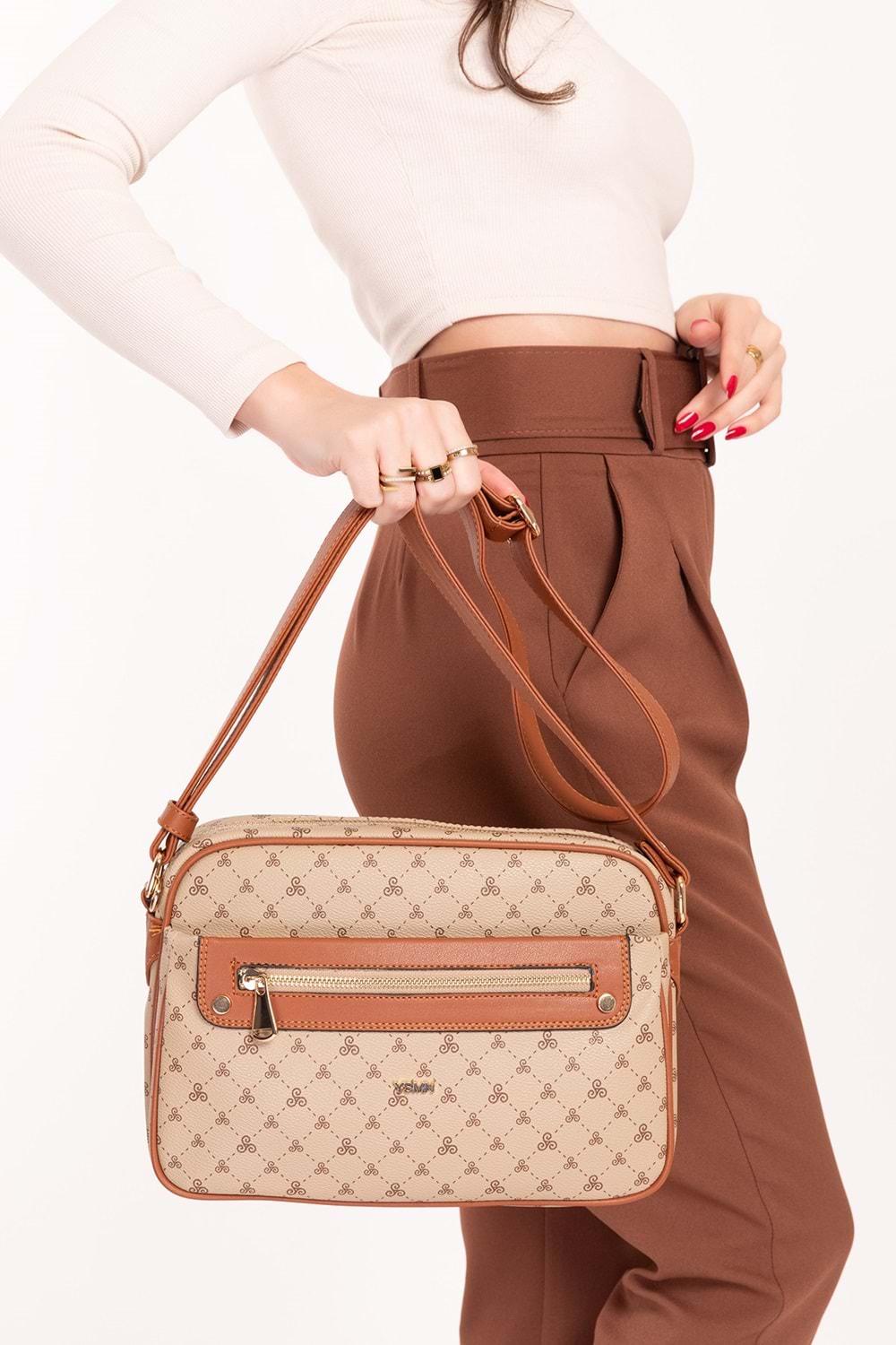 Gondol Kadın Çapraz Sade Şık Günlük Çanta ysm.1682 - Vizon Yazı - TEK EBAT