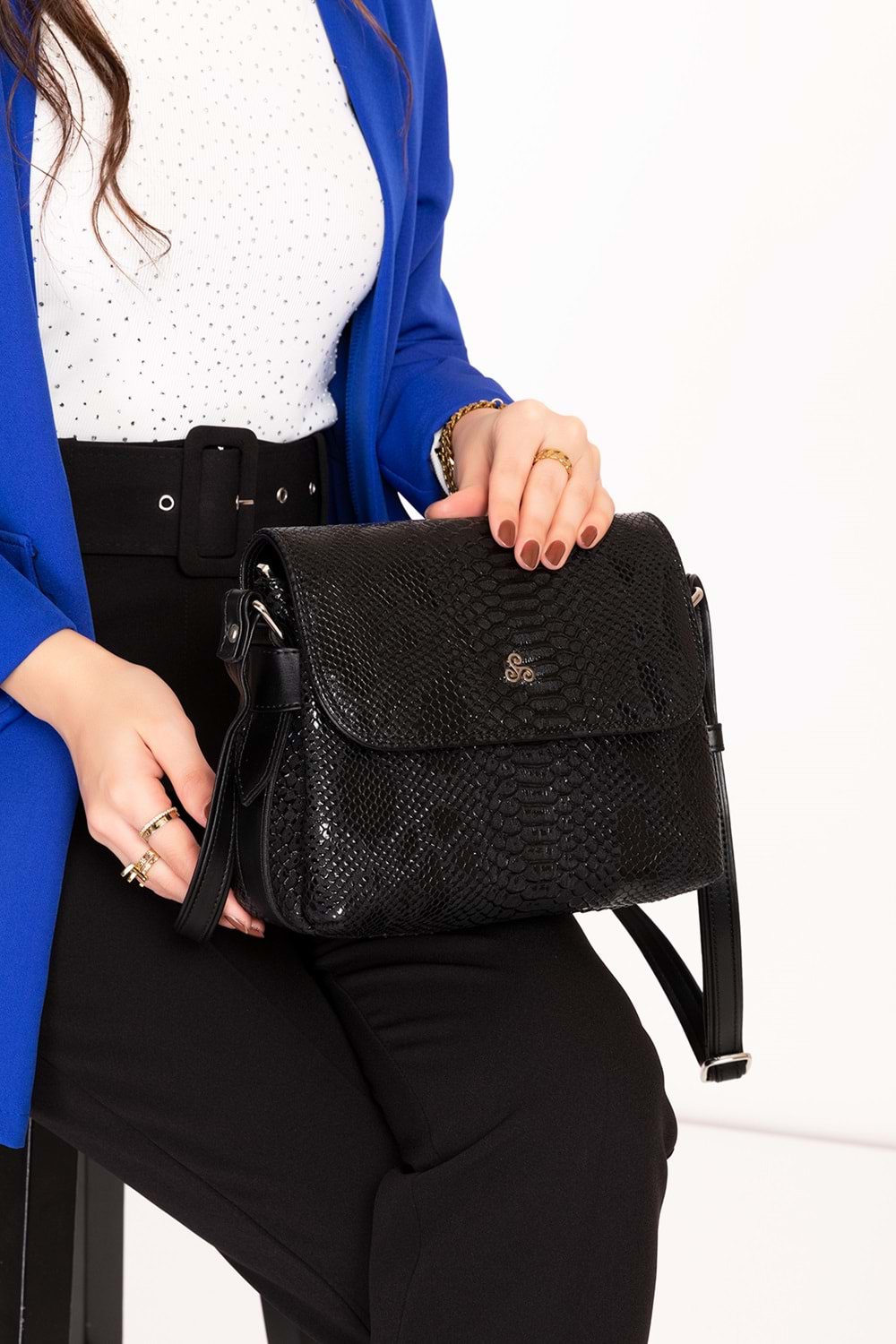 Gondol Yılan Deri Baskılı Şık Omuz Çanta ysm.2057 - Siyah Croco - TEK EBAT