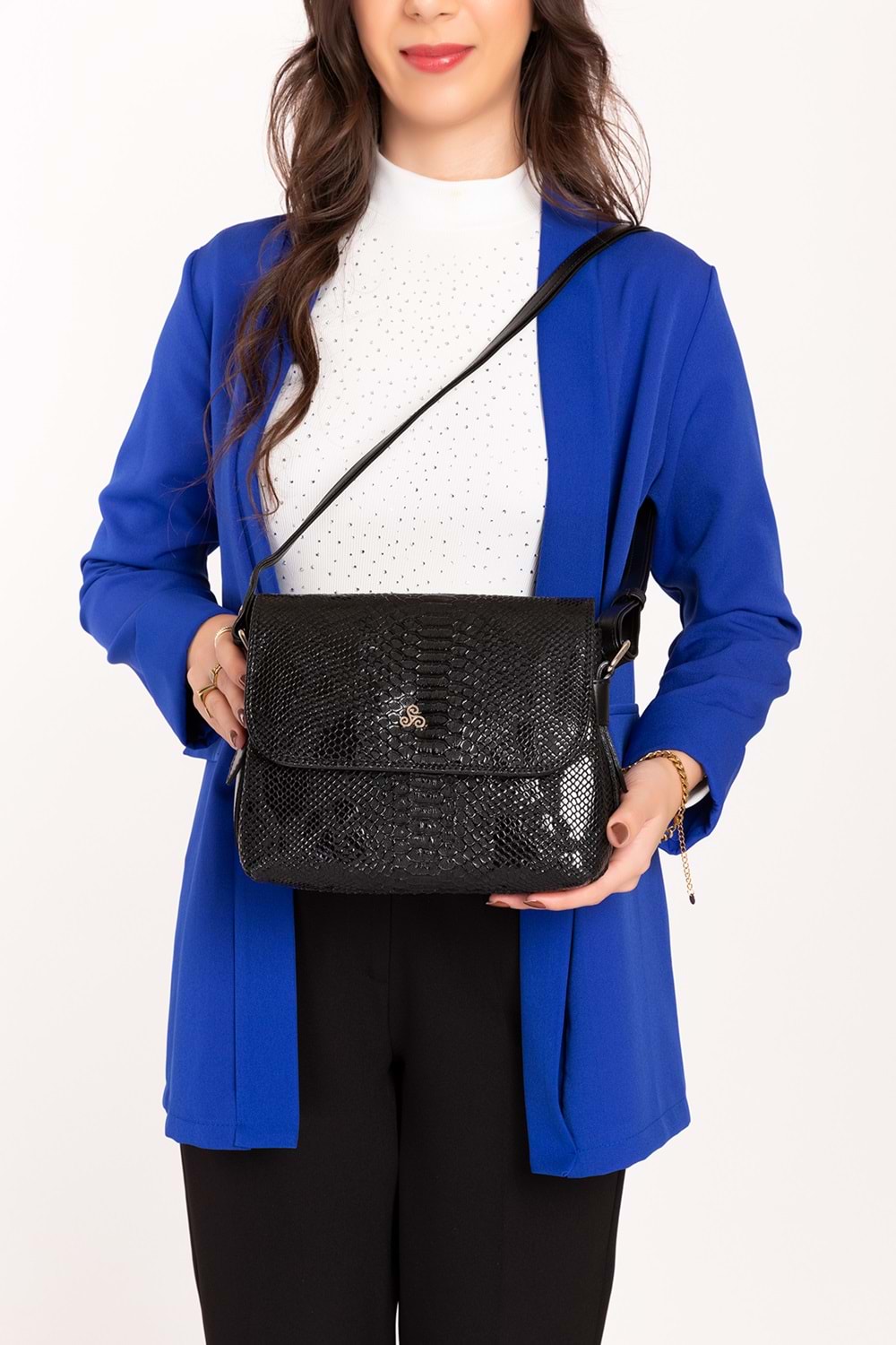 Gondol Yılan Deri Baskılı Şık Omuz Çanta ysm.2057 - Siyah Croco - TEK EBAT