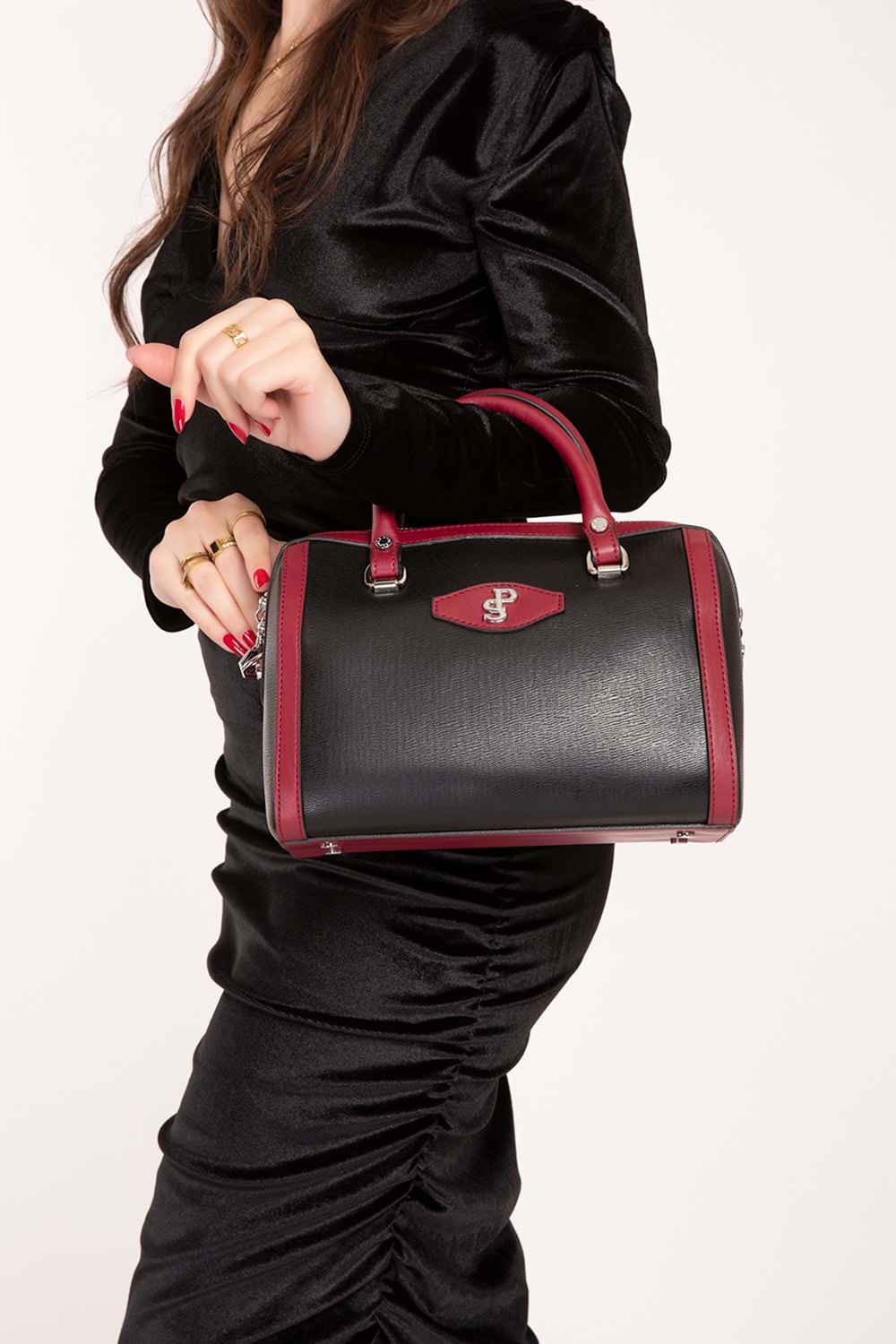 Gondol Kadın Şık El Çantası sp.1091 - Siyah-Bordo - TEK EBAT