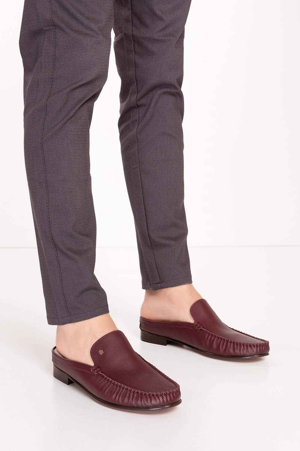 Gondol Erkek Hakiki Deri Kösele Taban Loafer Terlik tx.12750 - Bordo - 45