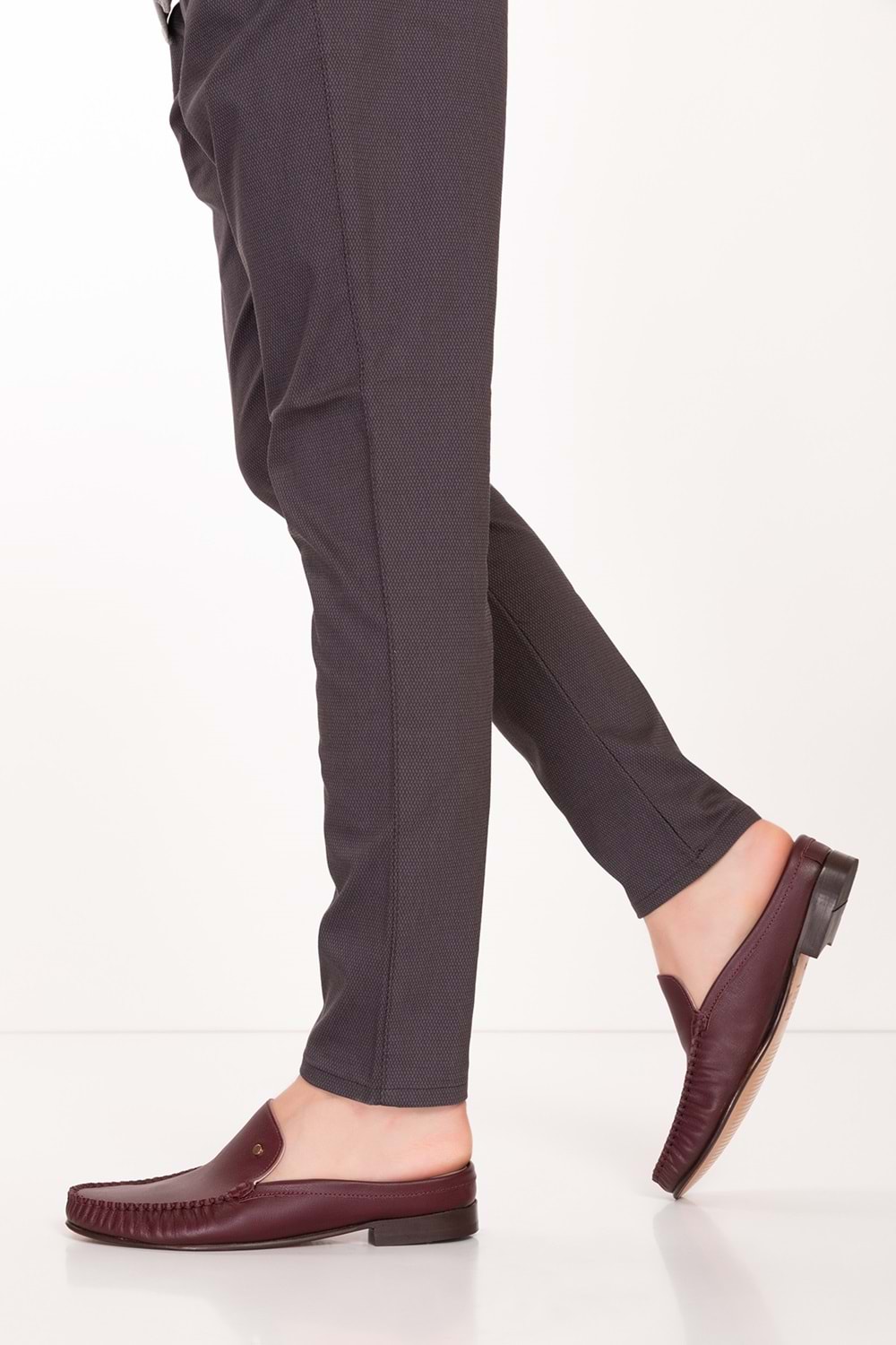 Gondol Erkek Hakiki Deri Kösele Taban Loafer Terlik tx.12750 - Bordo - 45
