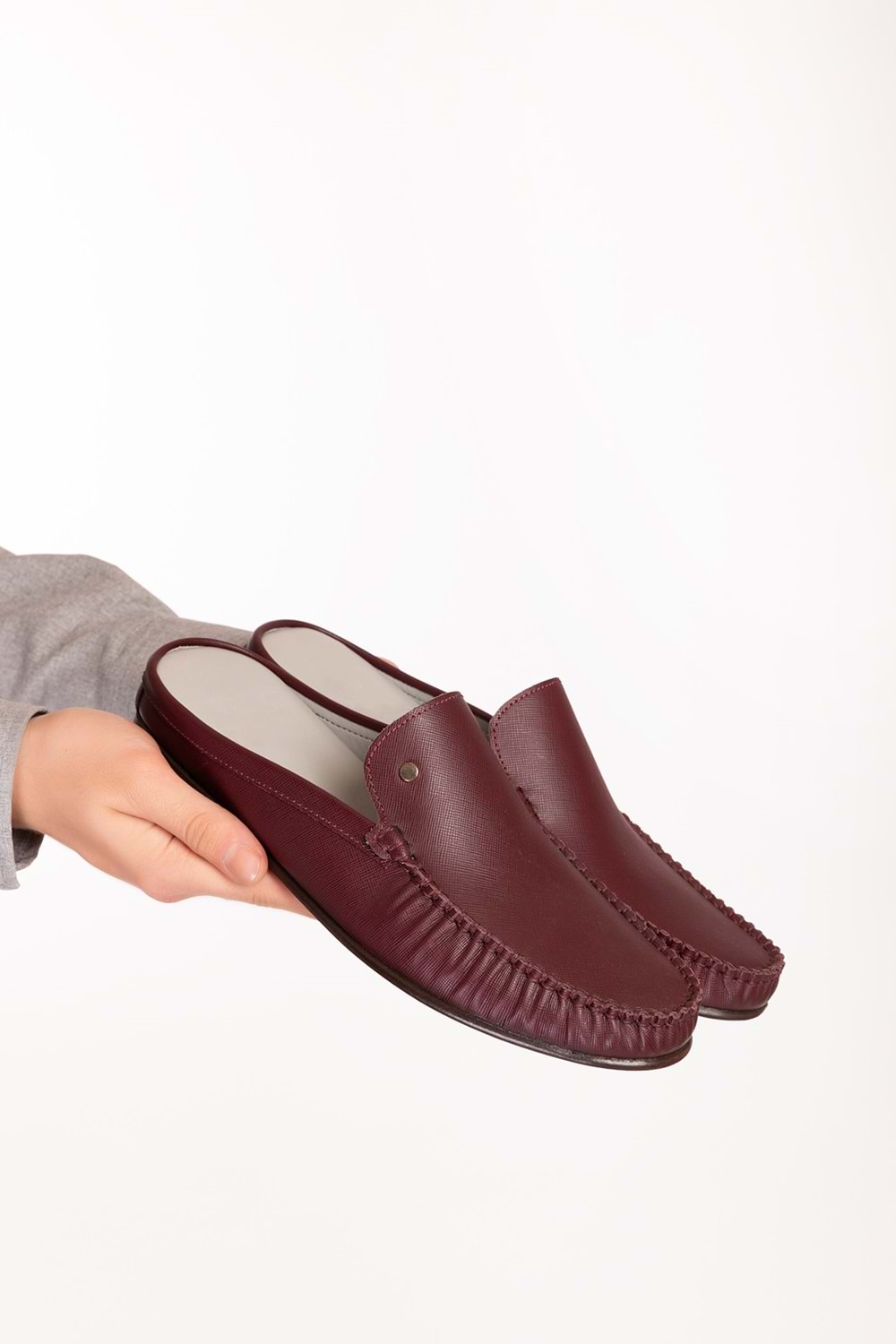 Gondol Erkek Hakiki Deri Kösele Taban Loafer Terlik tx.12750 - Bordo - 45