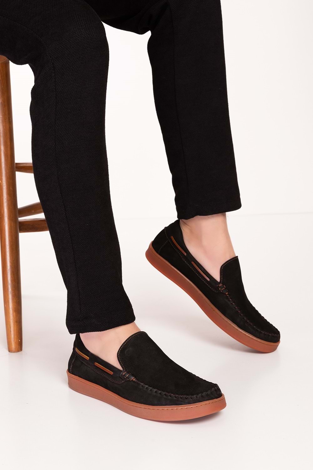 Gondol Erkek Hakiki Deri Rahat Taban Casual Ayakkabı tx.13930 - Siyah Nubuk - 42