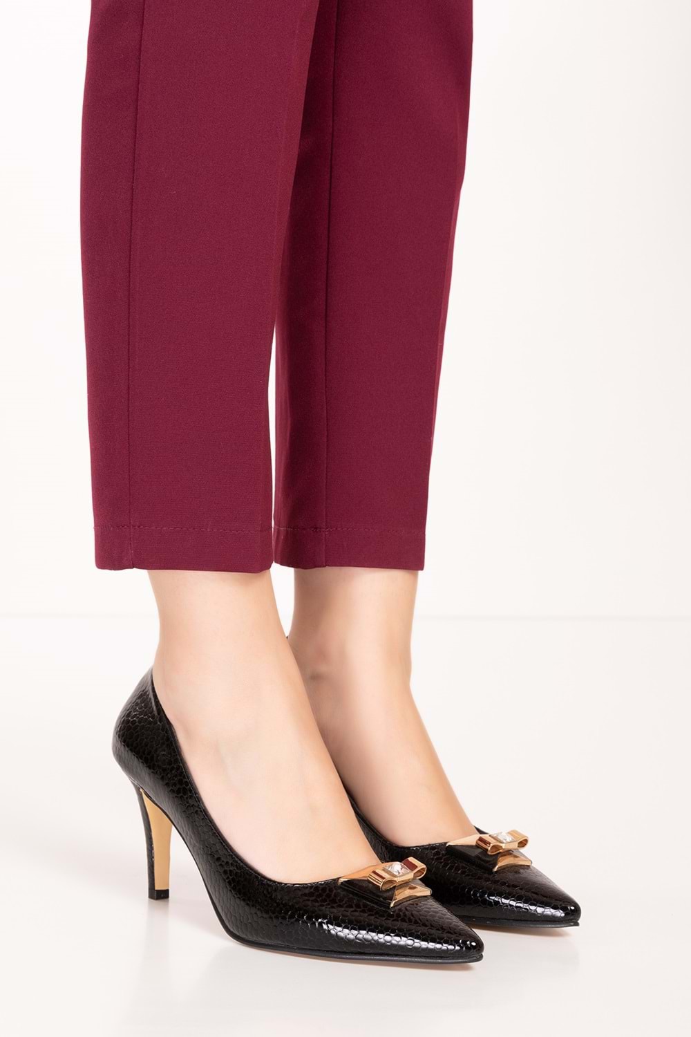 Gondol Kadın Hakiki Deri Klasik Stiletto Ayakkabı tx.1111 - Siyah Petek - 36