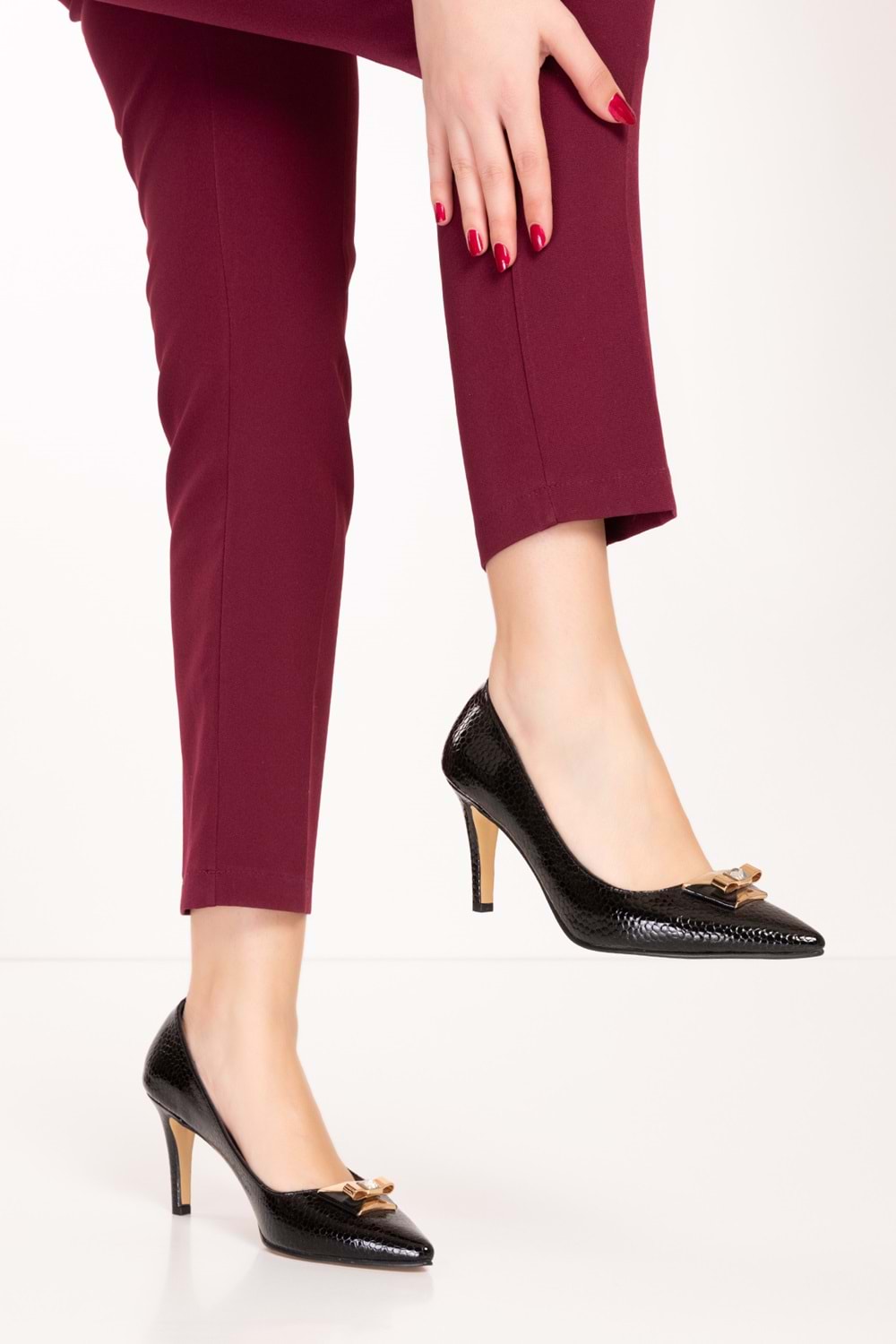 Gondol Kadın Hakiki Deri Klasik Stiletto Ayakkabı tx.1111 - Siyah Petek - 36