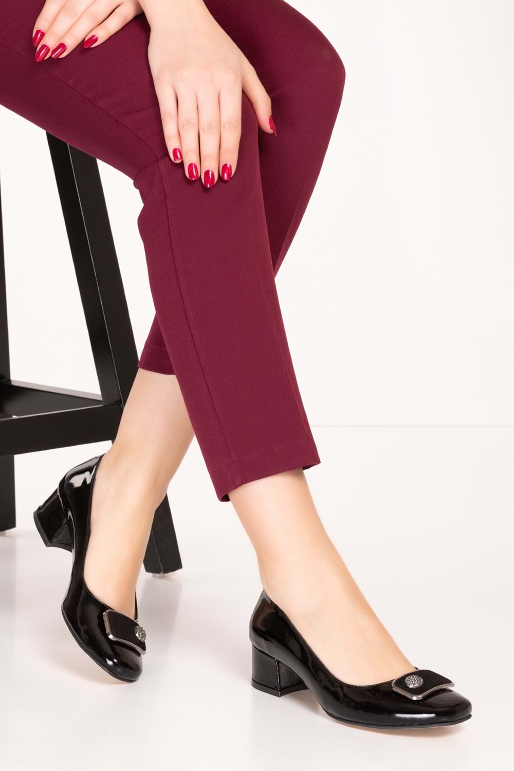 Gondol Kadın Hakiki Deri Klasik Topuklu Ayakkabı tx.834 - siyah rugan - 36