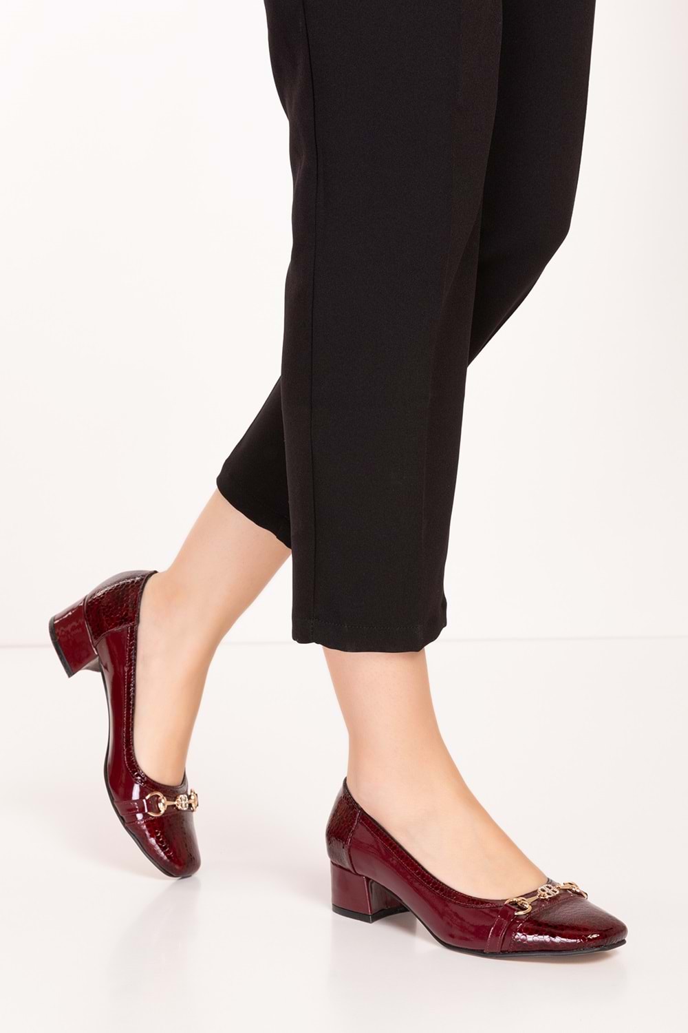 Gondol Kadın Hakiki Deri Klasik Topuklu Ayakkabı tx.058 - Bordo Petek - 36