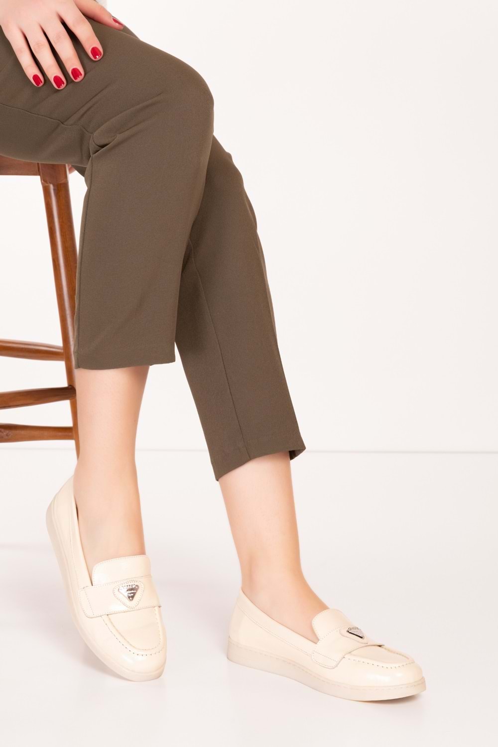 Gondol Kadın Hakiki Deri Günlük Şık Loafer anl.3200 - Bej Rugan - 36