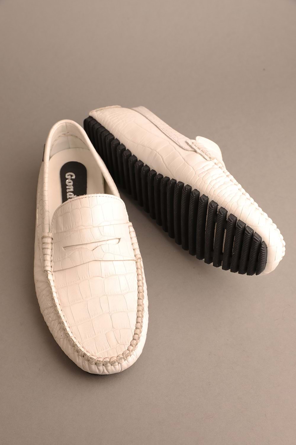 Gondol Erkek Hakiki Deri Klasik Loafer Beyaz Croco 41 ttx.20115