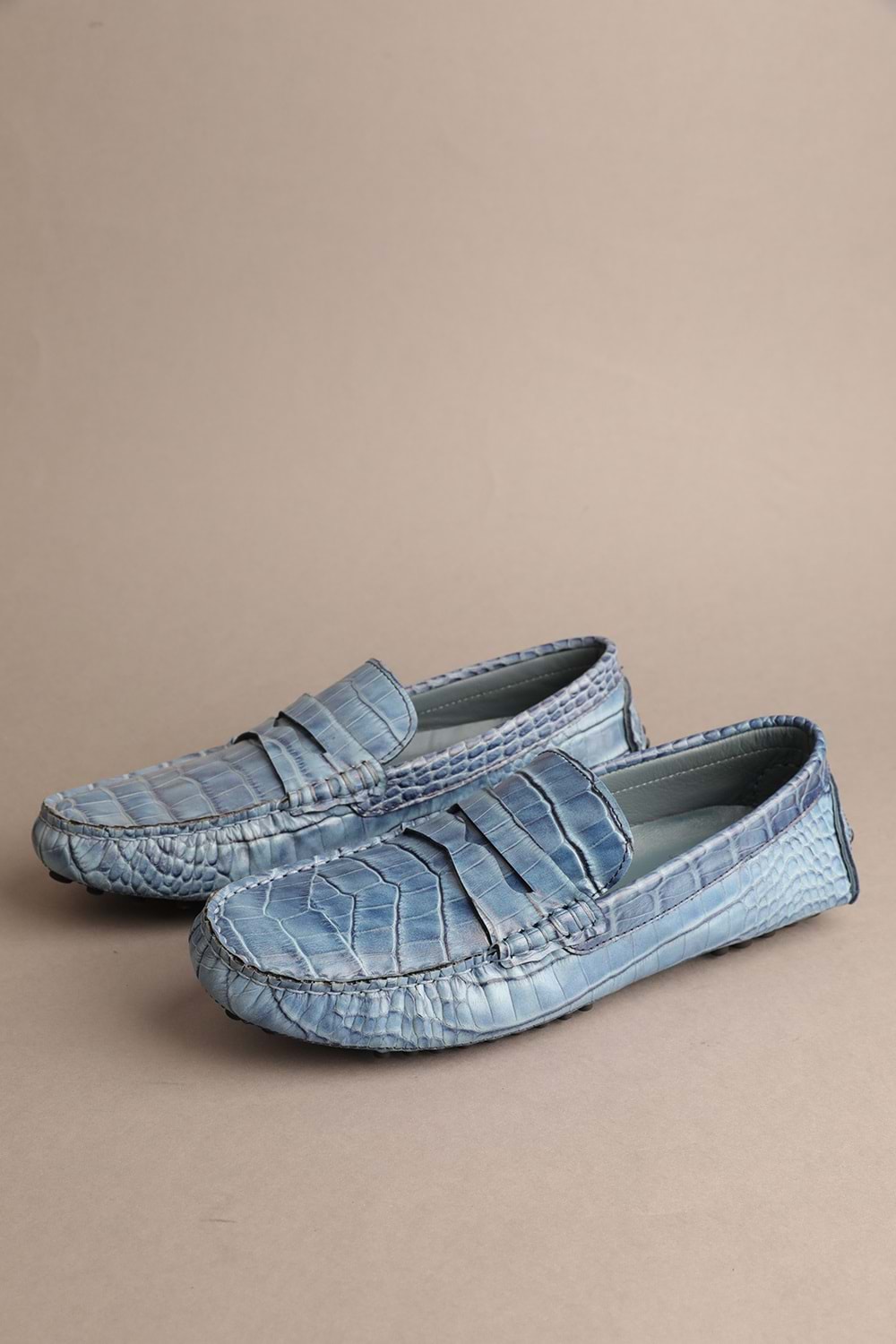 Gondol Erkek Hakiki Deri Klasik Loafer Mavi Croco 40 ttx.608