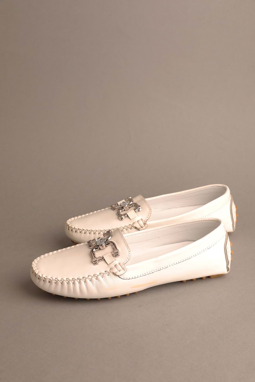 Gondol Kadın Hakiki Deri Klasik Loafer Beyaz 37 ttx.703