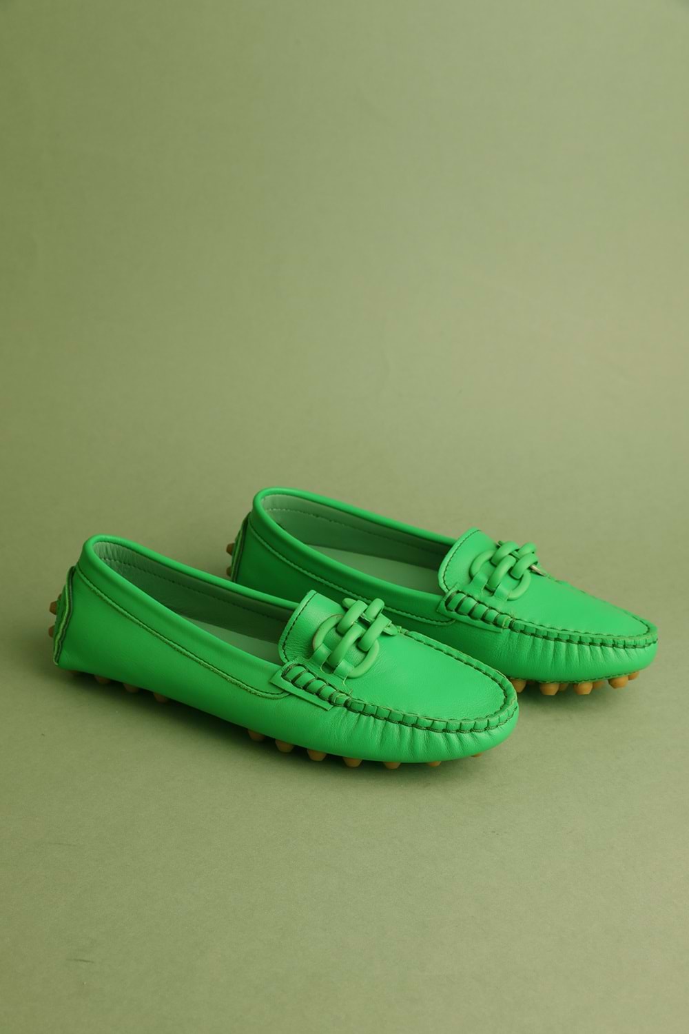 Gondol Kadın Hakiki Deri Klasik Loafer Yeşil 37 ttx.709