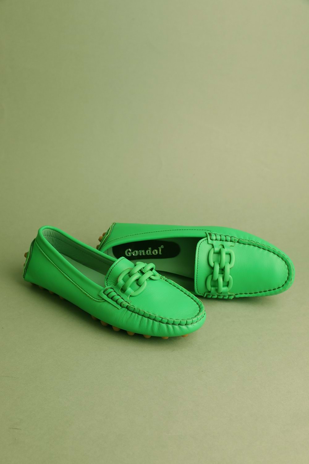 Gondol Kadın Hakiki Deri Klasik Loafer Yeşil 37 ttx.709