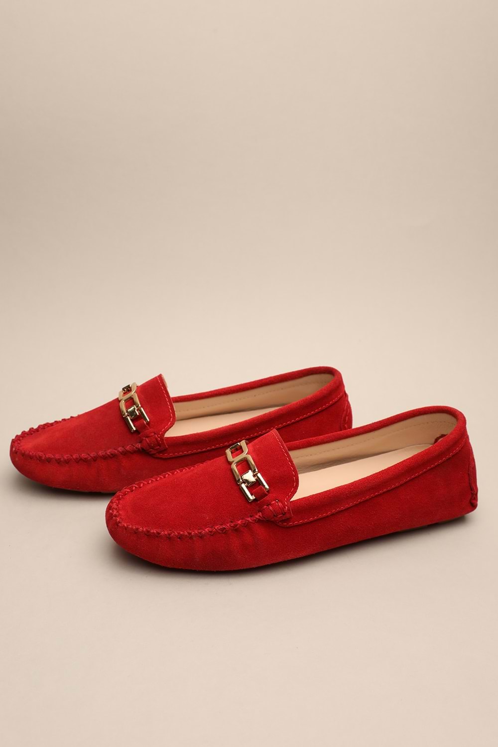 Gondol Kadın Hakiki Deri Klasik Loafer Kırmızı Süet 37 ttx.70141