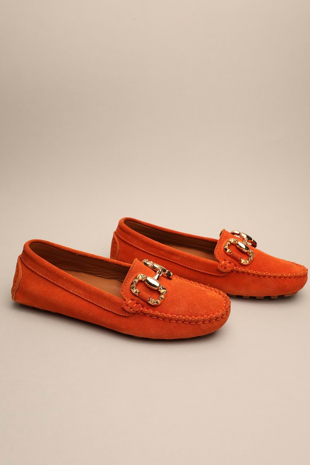 Gondol Kadın Hakiki Deri Klasik Loafer Turuncu Süet 37 ttx.70142