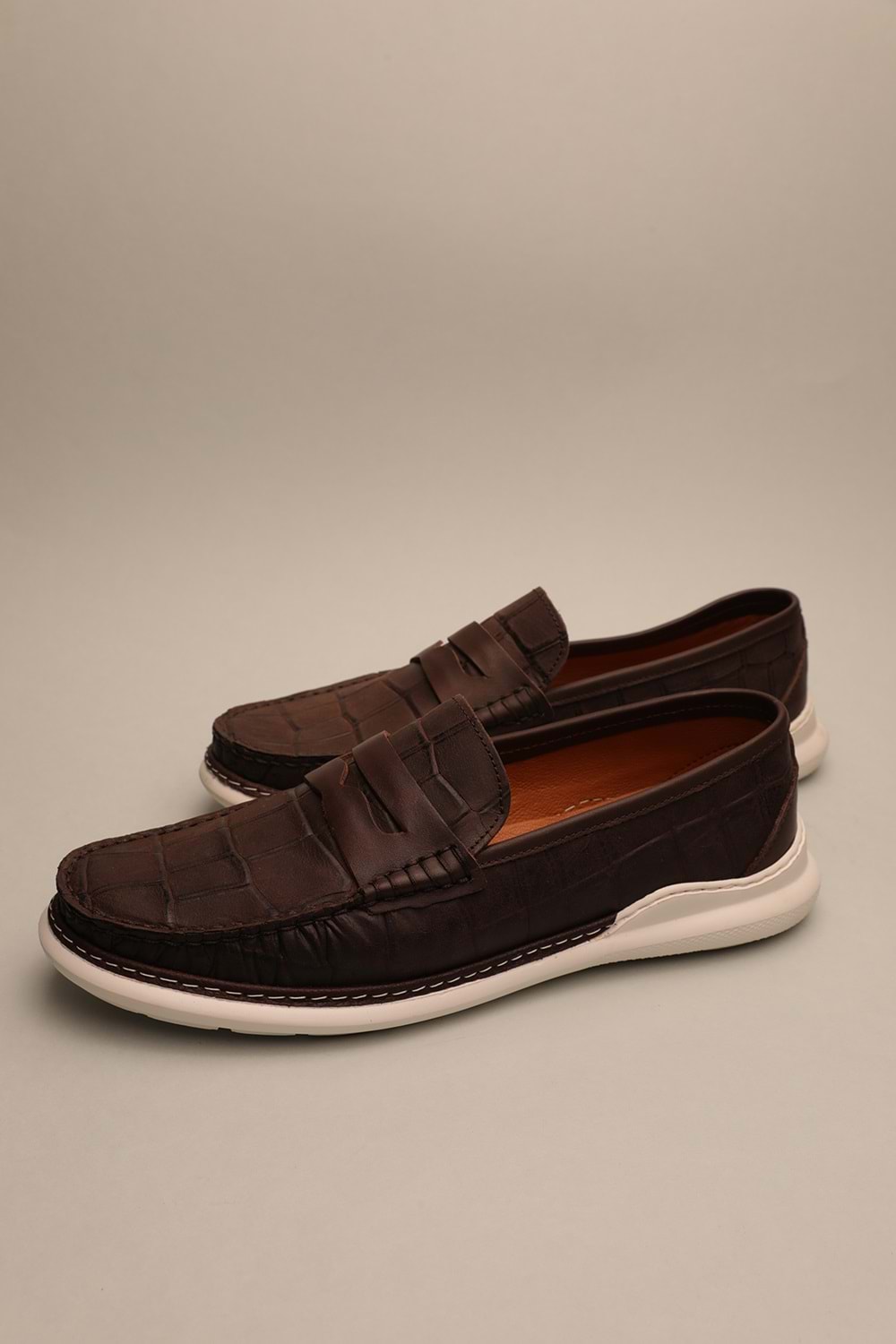 Gondol Erkek Hakiki Deri Klasik Loafer Kahve Croco 41 ttx.651