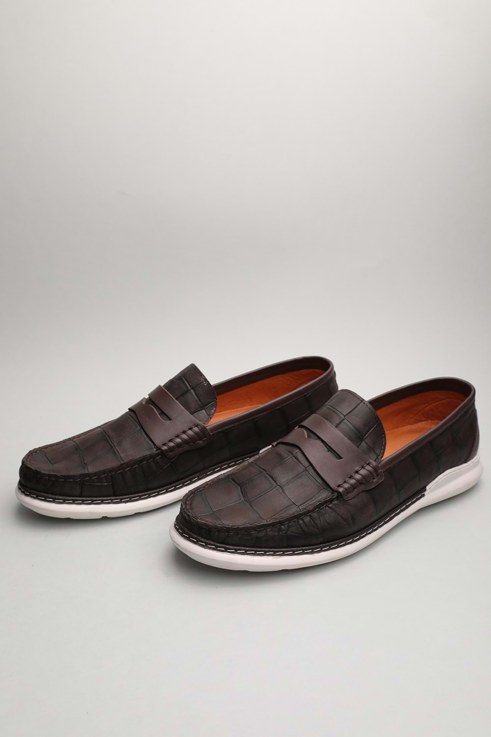 Gondol Erkek Hakiki Deri Klasik Loafer Kahve Croco 45 ttx.60130