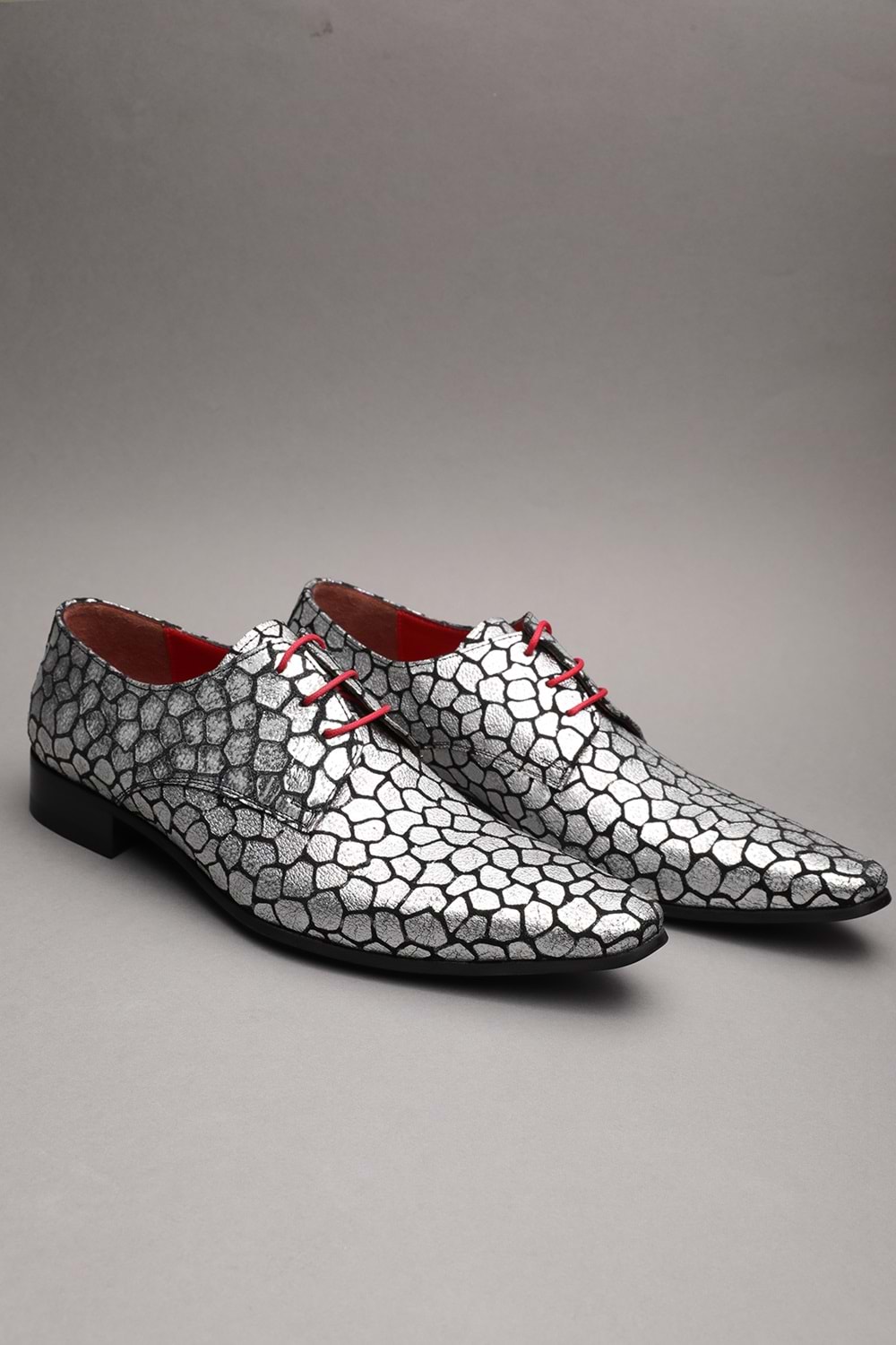 Gondol Erkek Hakiki Deri Sivri Burun Özel Deri Tasarımlı Kundura tz.610 - Gümüş - 42