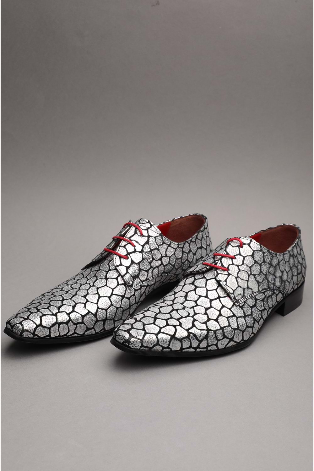 Gondol Erkek Hakiki Deri Sivri Burun Özel Deri Tasarımlı Kundura tz.610 - Gümüş - 42