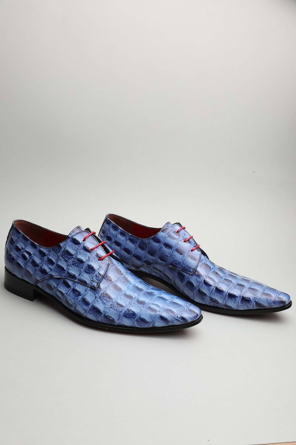 Gondol Erkek Hakiki Deri Sivri Burun Özel Deri Tasarımlı Kundura tz.617 - Mavi Croco - 40