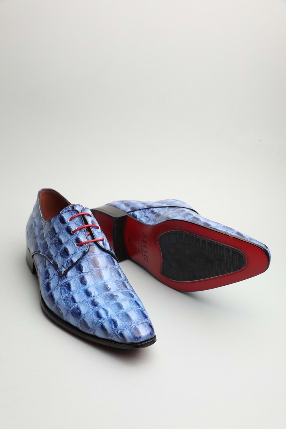 Gondol Erkek Hakiki Deri Sivri Burun Özel Deri Tasarımlı Kundura tz.617 - Mavi Croco - 40