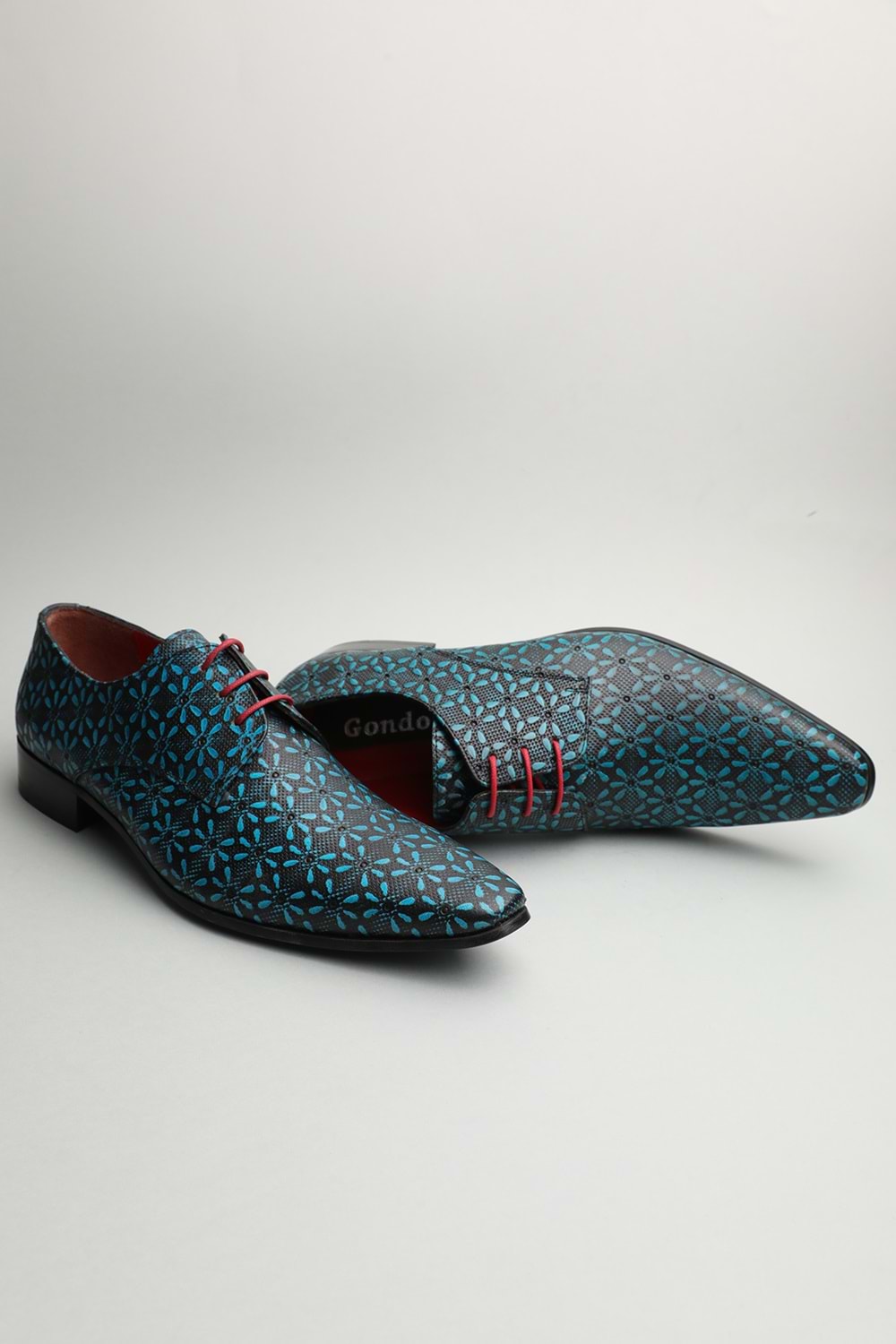 Gondol Erkek Hakiki Deri Sivri Burun Özel Deri Tasarımlı Kundura tz.619 - Yeşil Siyah - 41 - 353522152-33279