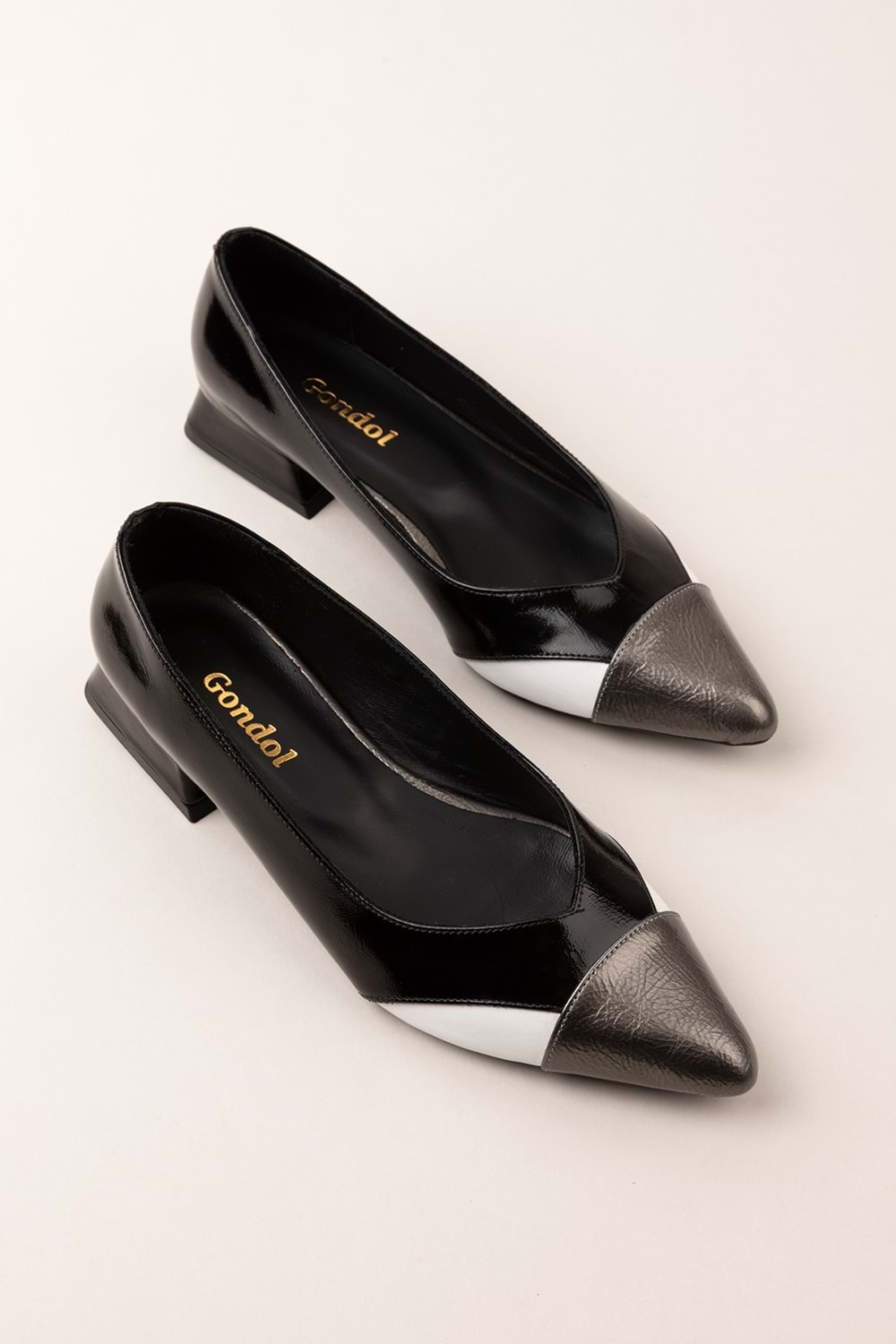 Gondol Kadın Hakiki Deri Şık Kısa Topuklu Ayakkabı md.2 - Siyah Kombin - 37