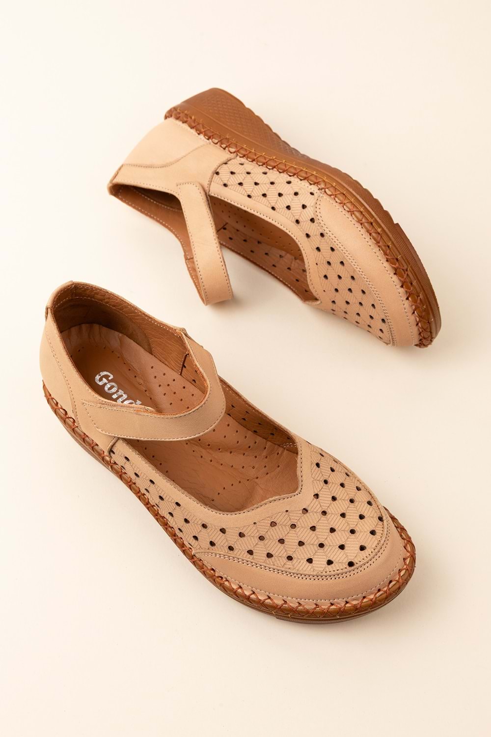 Gondol Kadın Hakiki Deri Önü Kapalı Rahat Sandalet pyt.5100 - Bej - 40