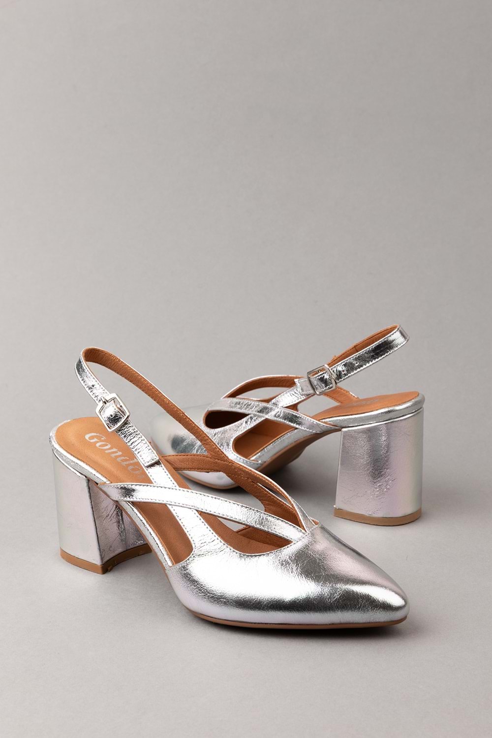 Gondol Kadın Hakiki Deri Şık Kalın Topkulu Ayakkabı anl.3361 - Gümüş - 38